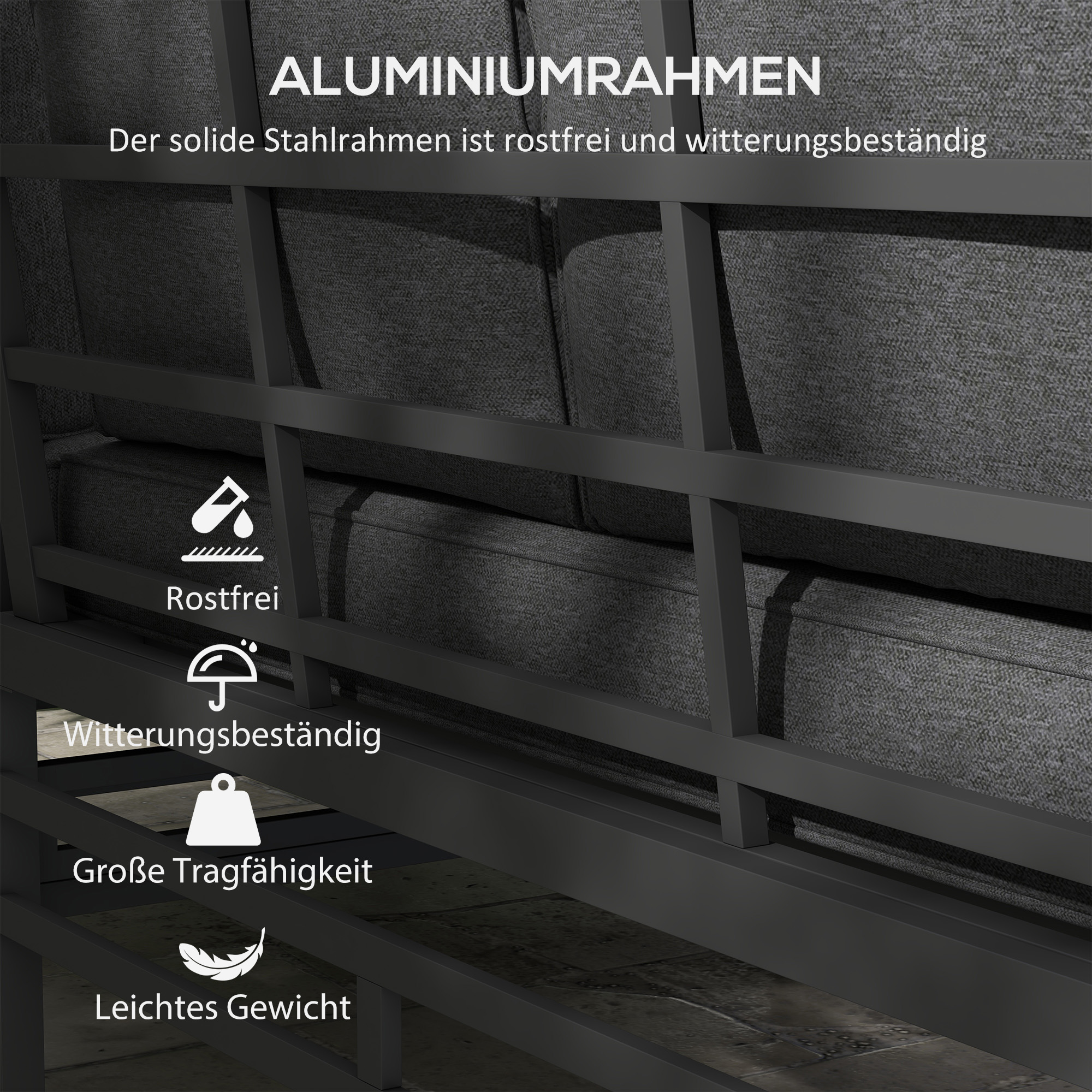 Tuinset Tuinmeubelset Lounge Set, 1 Salontafel, 2 Bijzettafels, 2 Banken, Donkergrijs + Lichtbruin + Zwart