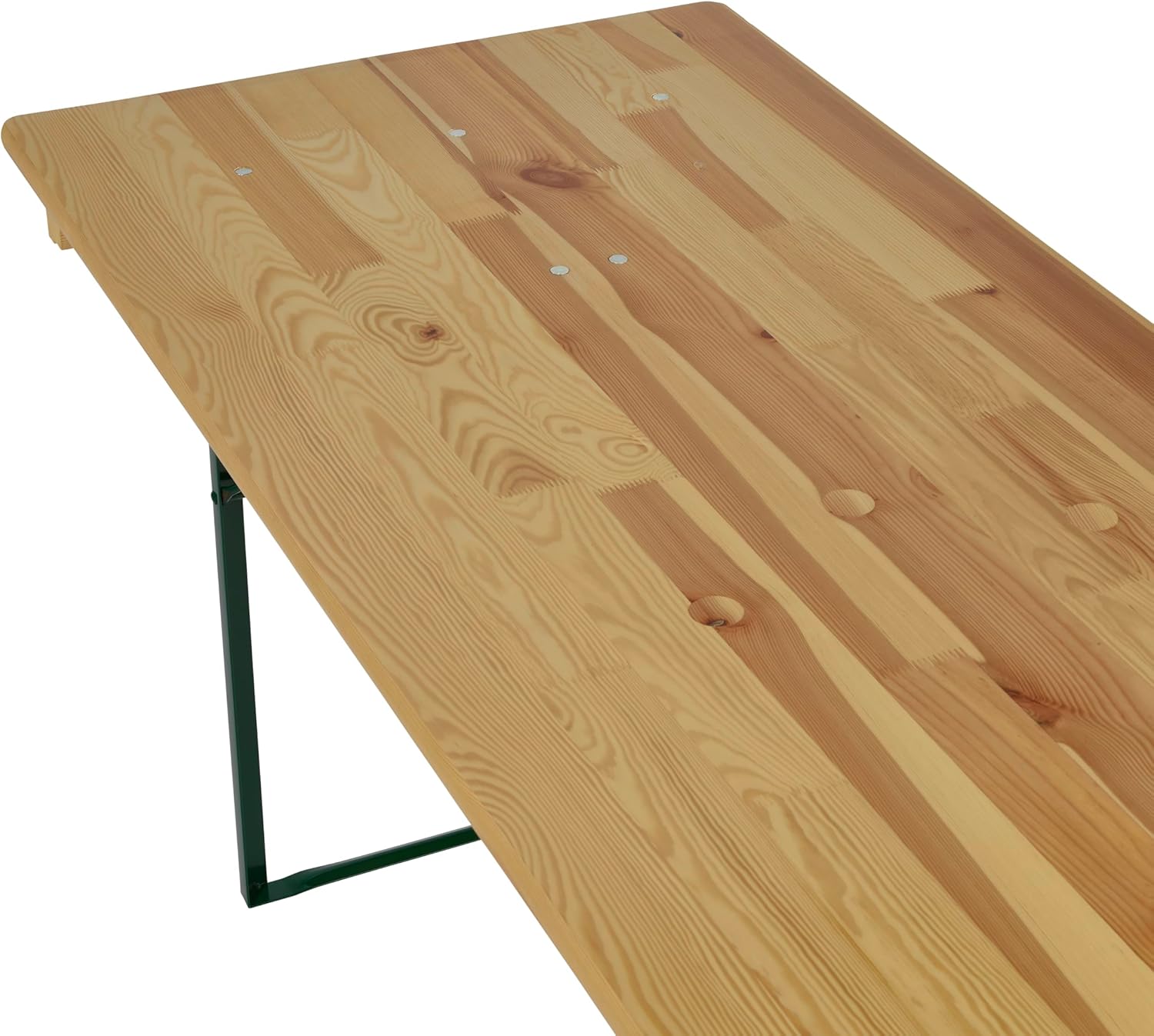 METRO Professional Bierzeltgarnitur, 3-TLG. Gartenmöbel Set, 1 Bier-Tisch 220 x 70 cm, 2 Bierbänke 220 x 25 cm, Klappbar, Naturbraun/Grün