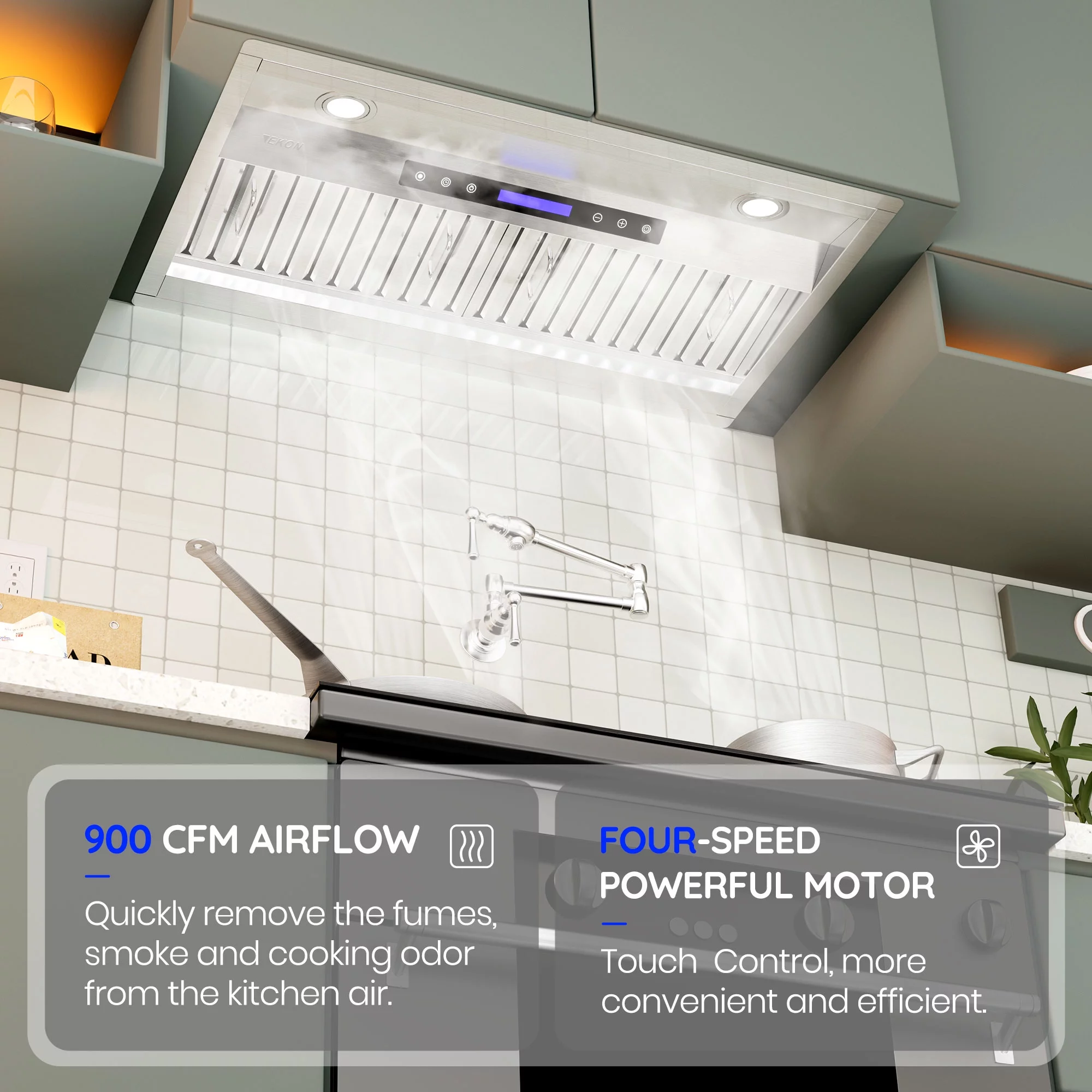 2025 EKON Kitchen Expert Ingebouwde Convertibele Afzuigkap 91 cm en 900 CFM met Afstandsbediening