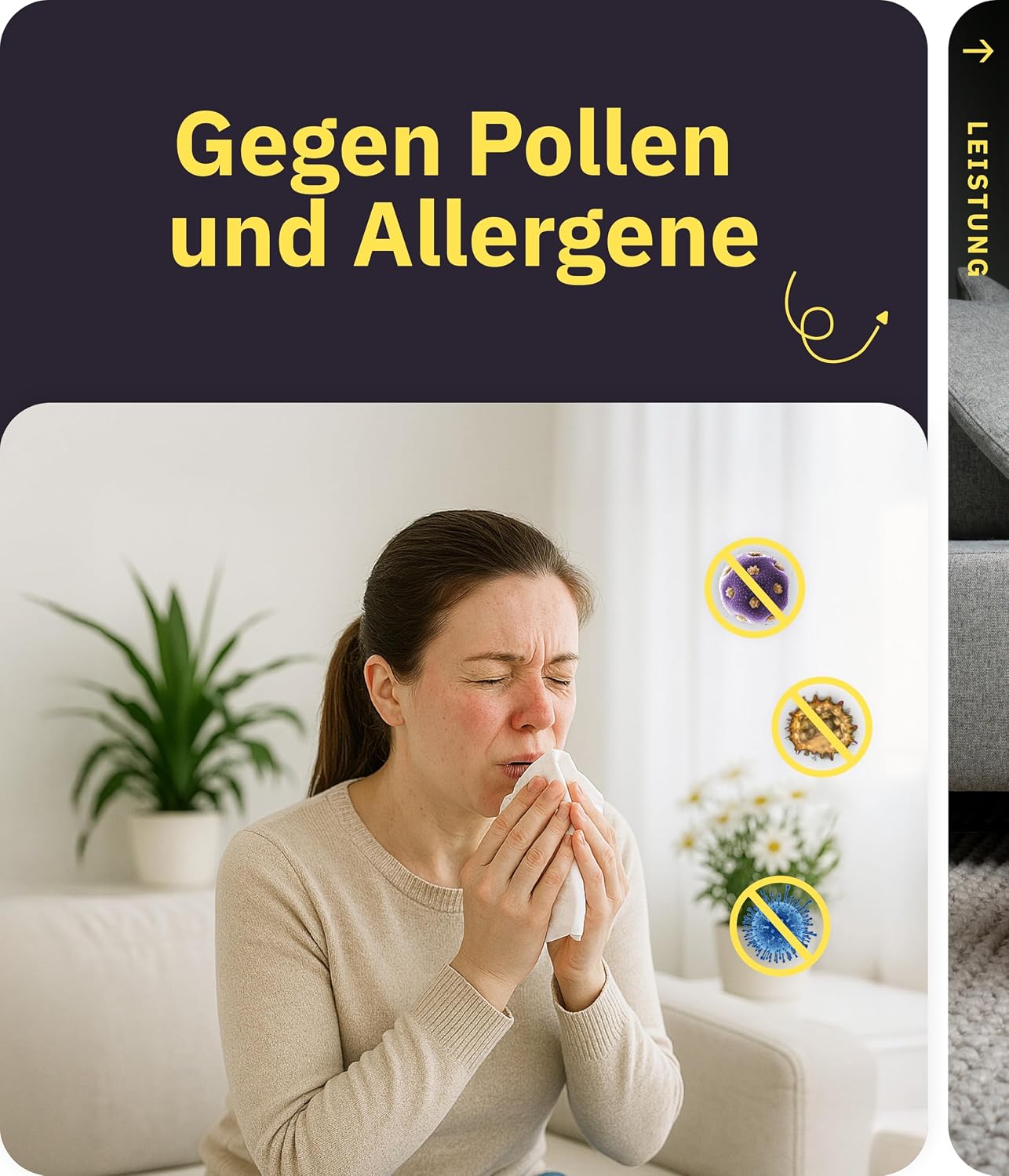 Klyqa Luftreiniger Allergiker 360° HEPA-Filter Pet entfernt 99,99% der Tierhaare, Staub & Pollen I 300 CADR I 21,5Db Geräuscharmer Luftfilter I Smart Air purifier gegen Tierhaar I Server in DE