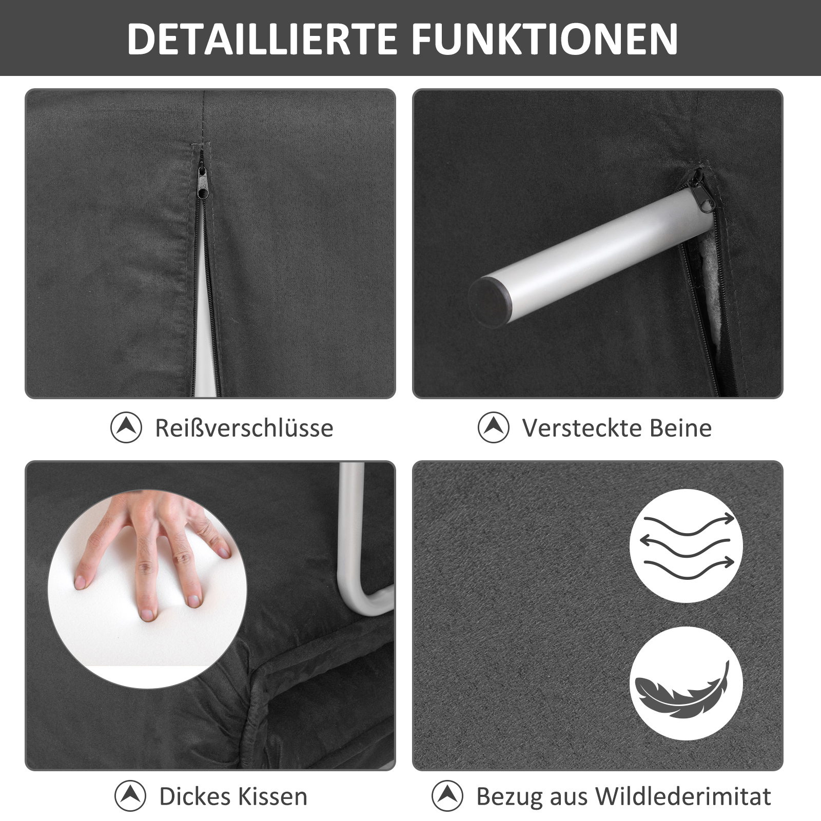 tweezits bedbank met armleuningen, 3-in-1 slaapbank, logeerbed, opvouwbare matras, opklapbed, chaise longue, multifunctioneel, imitatie-su��de grijs 105 x 80 x 78 cm