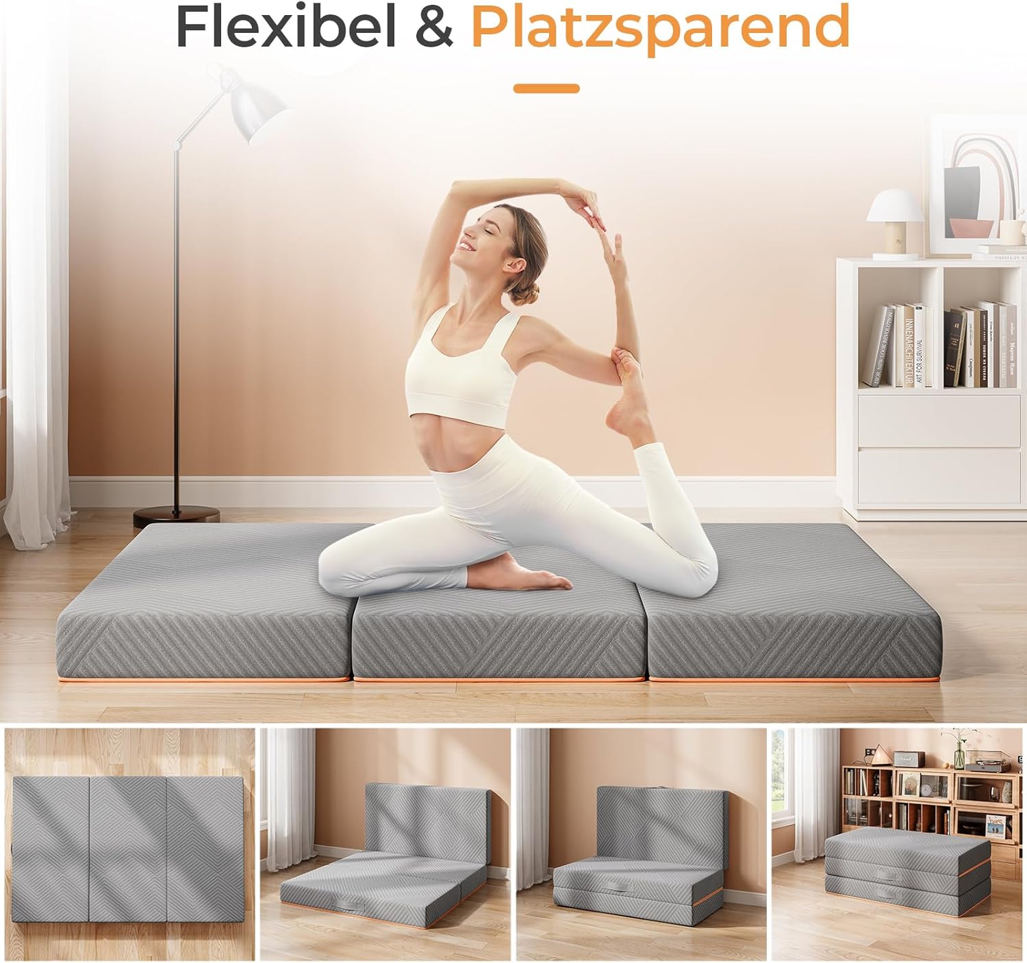 Vesgantti Klappmatratze Gästematratze 100x200cm, Höhe 15cm, 3-teilige Gel Schaumstoff Faltmatratze für Reisen, Camping, Boden, Gästebett, waschbarem Bezug Faltbare Matratze Öko-Tex Zertifiziert