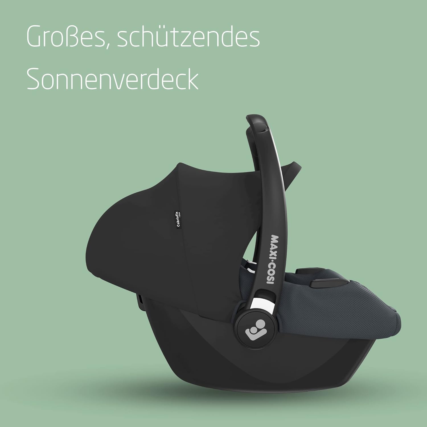 Maxi-Cosi CabrioFix i-Size, Babyschale, 0–12 Monate, max. 12 kg, leichter i-Size Kindersitz (3,2 kg), Sonnenverdeck, gepolsterter Sitz, für viele Maxi-Cosi Kinderwagen, Essential Green