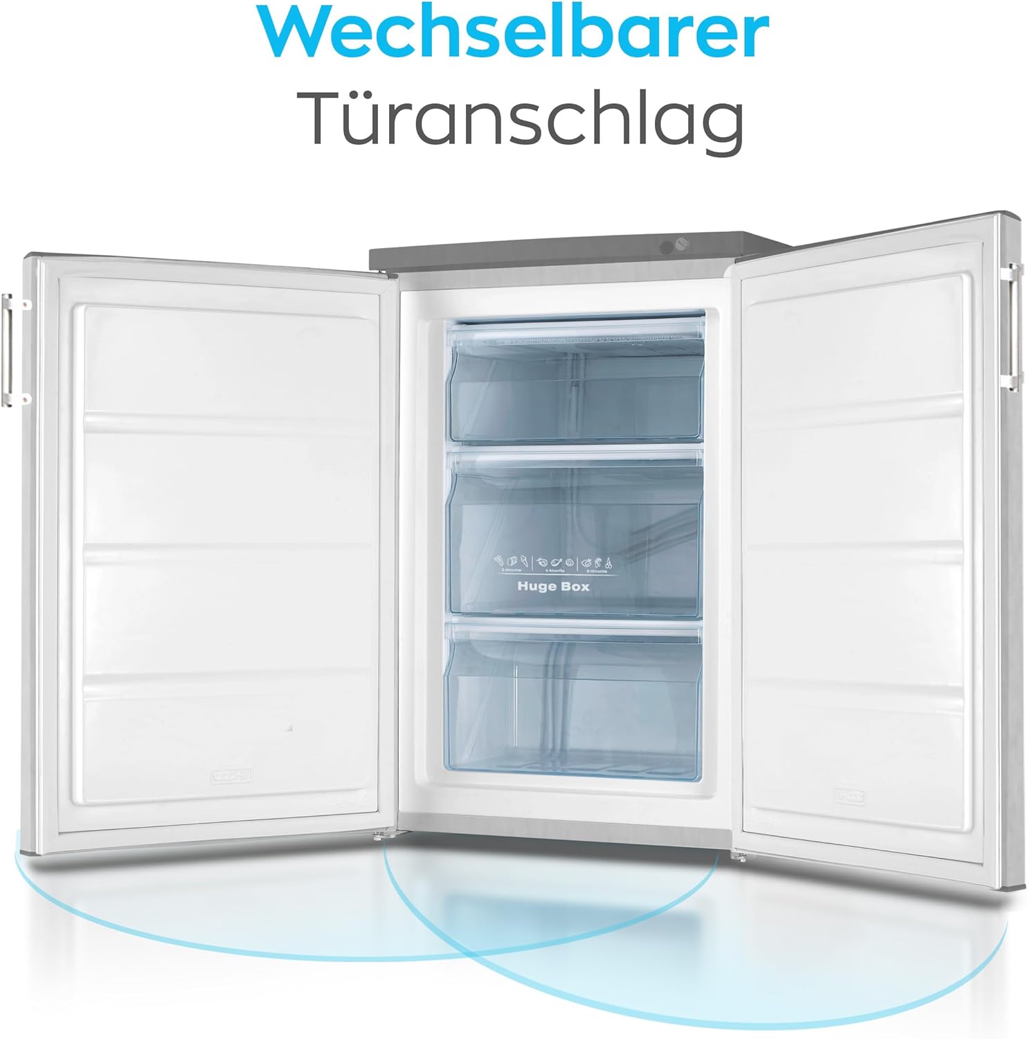 Heinrich´s Gefrierschrank 61Liter -18°C Freezer, 3x Gefrierschublade, 7 Stufen Temperaturregler, Airflow, wechselbarer Türanschlag weiß