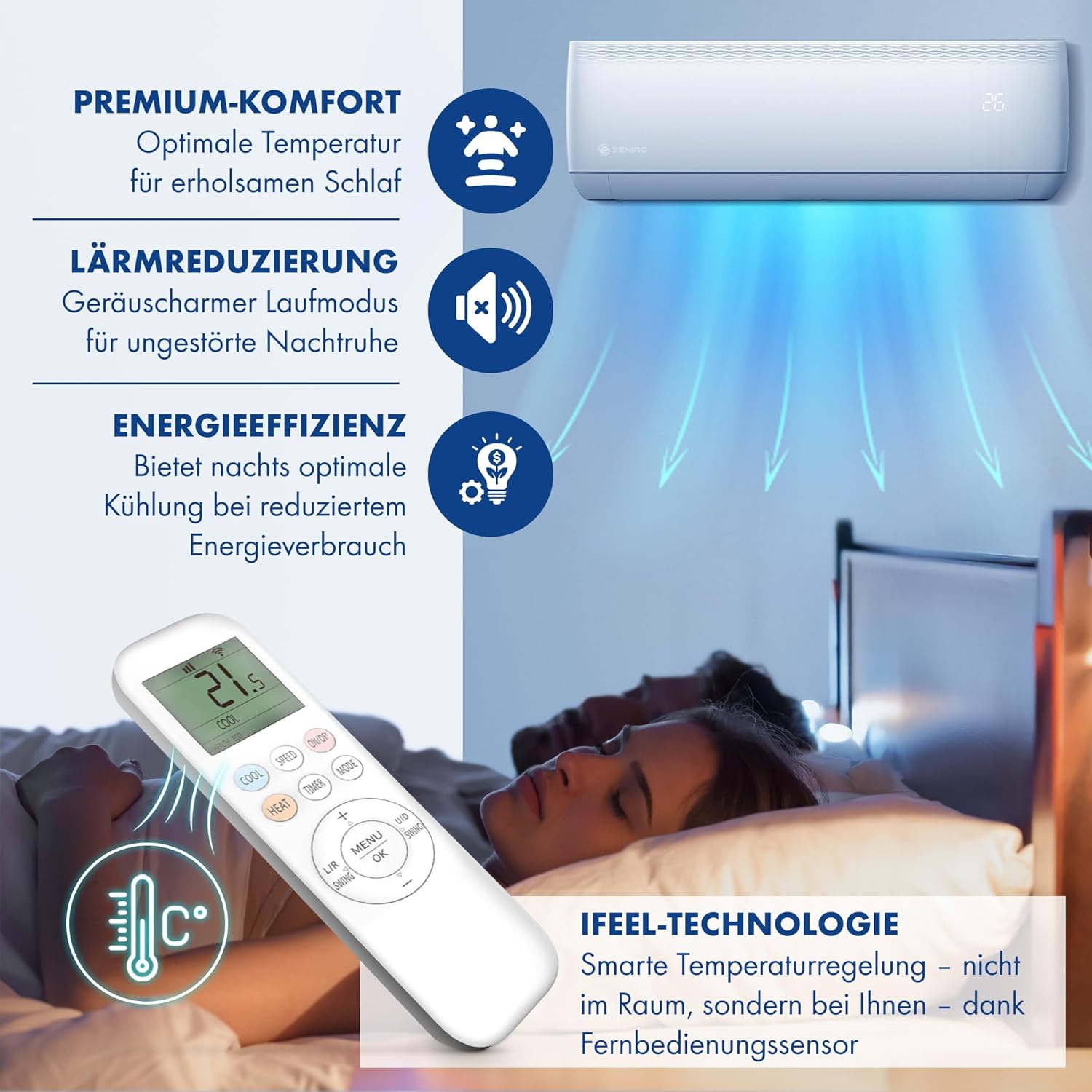 Multi Split Klimaanlage 3 Innengeräte Set (2,6kW + 2 x 3,5kW) Klimagerät Air Conditioner mit Heizfunktion 27000 BTU 7,9kW A++ WiFi/App-Steuerung 4D AirFlow Heizen bis -20°C Vorgefüllt R32