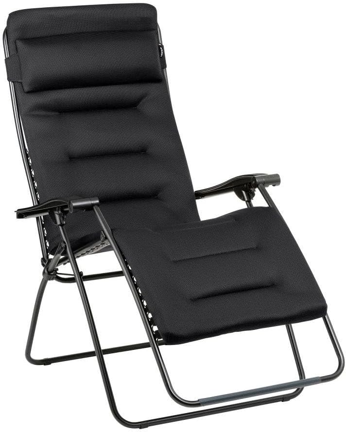 LAFUMA MOBILIER - Gepolsterter Relaxsessel Zero Gravity RSX CLIP XL - Klappbare Liege für Garten und Innenbereich - AirComfort-Gewebe - Vielseitiger Liegestuhl, Top-Komfort, Frankreich - Schwarz Stahl