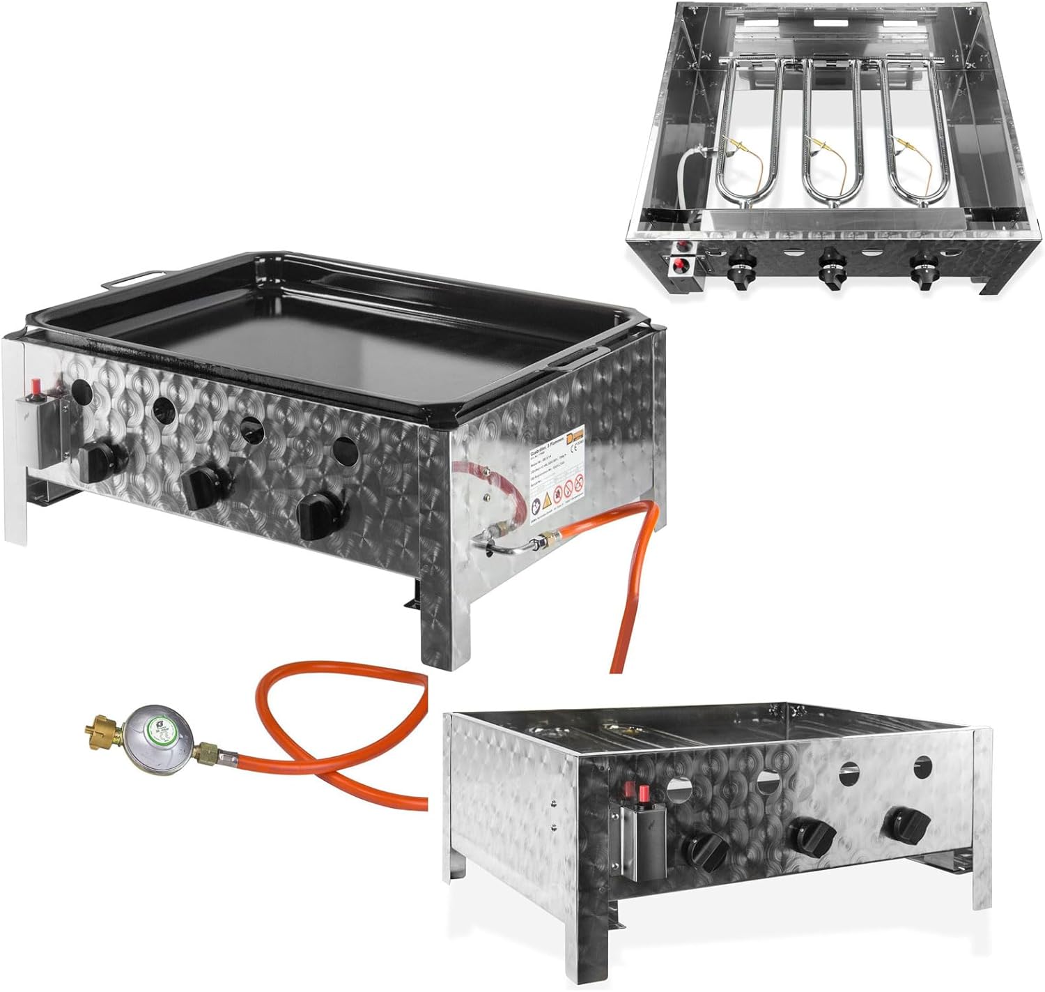 DEMA Gasbräter mit 3 Flammen – Leistungsstarker Gastrobräter für Grill & Outdoor-Küche – Ideal für Camping & Events