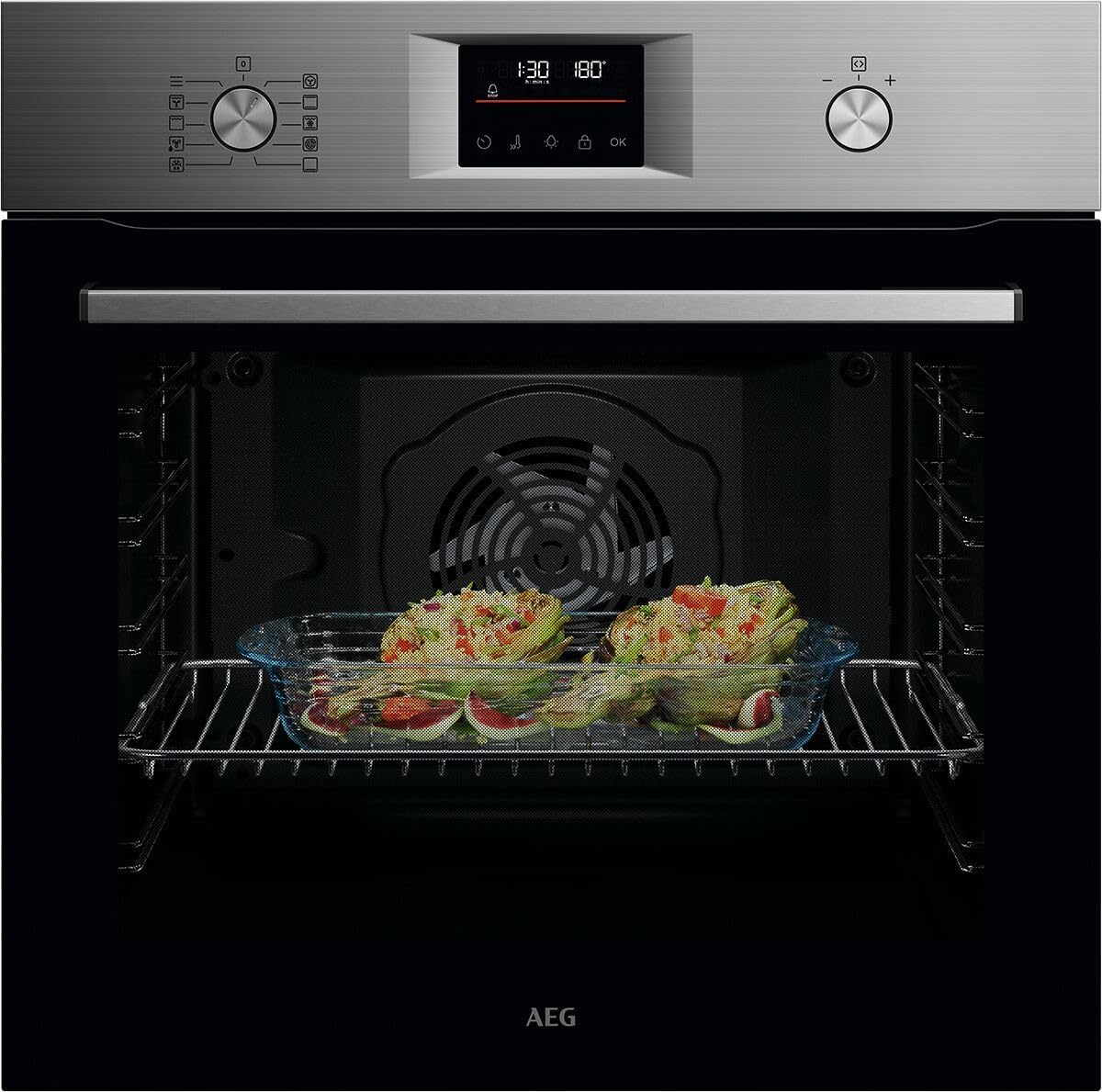 AEG Einbaubackofen �C Serie 5 Ringhei?luft: Gleichm??ige Garergebnisse auf 3 Ebenen �C Pyrolyse Selbstreinigung �C 25 Automatikprogramme �C LED-Touchdisplay �C Schnellaufheizung �C Schwarz �C BPE53516AB