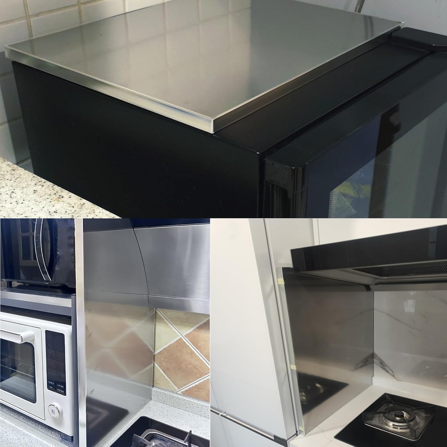 Generisch 100 cm x 20 cm Kühlschrank-Isolierplatte – Selbstklebende Edelstahl-Hitzeschutzplatte für die Wand in der Nähe von Herd und Mikrowelle – Effizienter Hitzeschutz und Energiesparer