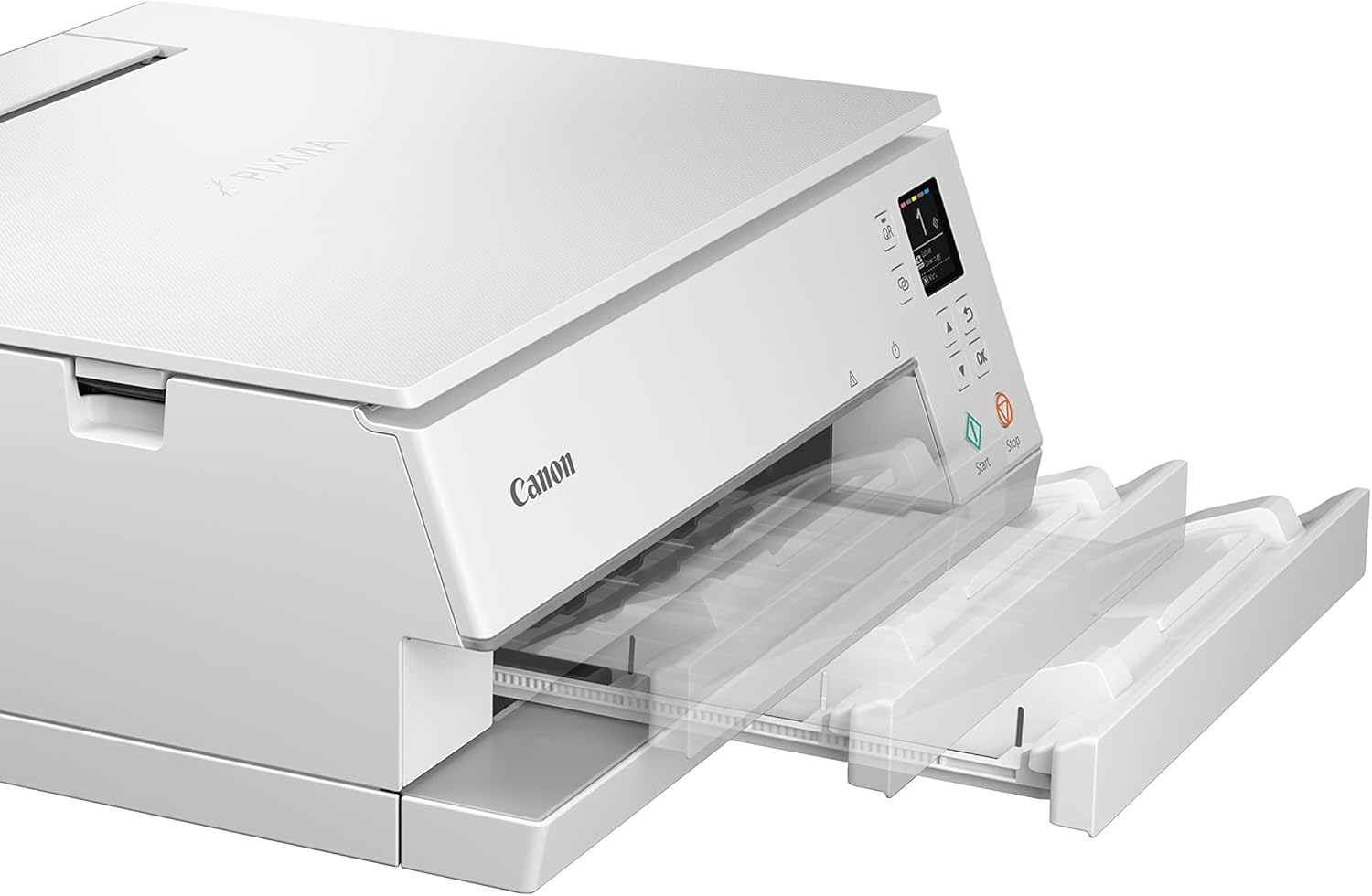 Canon PIXMA TS6351a Drucker Farbtintenstrahl Multifunktionsgerät DIN A4 (Scanner, Kopierer, Fotodrucker, OLED, 4.800 x 1.200 dpi, USB, WLAN, AirPrint, 5 Tinten, Duplexdruck, 2 Papierzuführungen), weiß