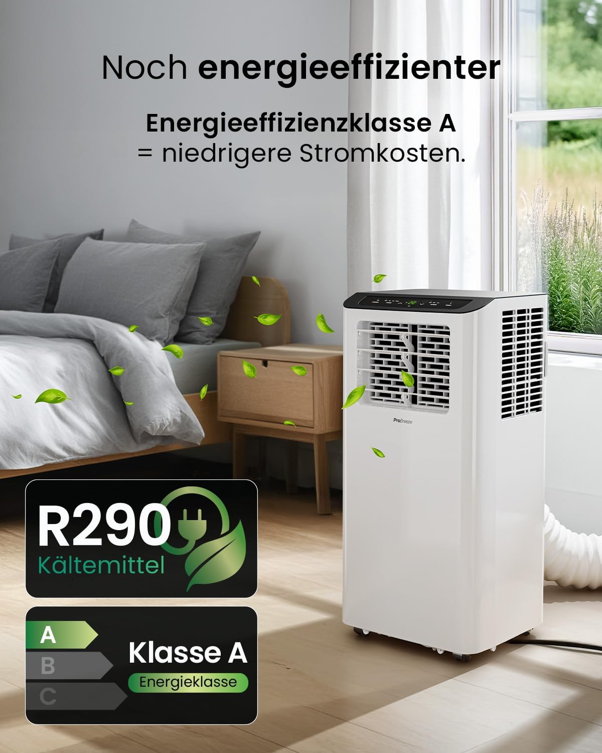 Pro Breeze Mobiles Klimagerät 14000 BTU – Klimaanlage mit Abluftschlauch, WiFi Smart Home Steuerung, 24h Timer, LED Display & Fensterabdichtung – Mobile Klimaanlage für Wohnung, Büro & Zuhause