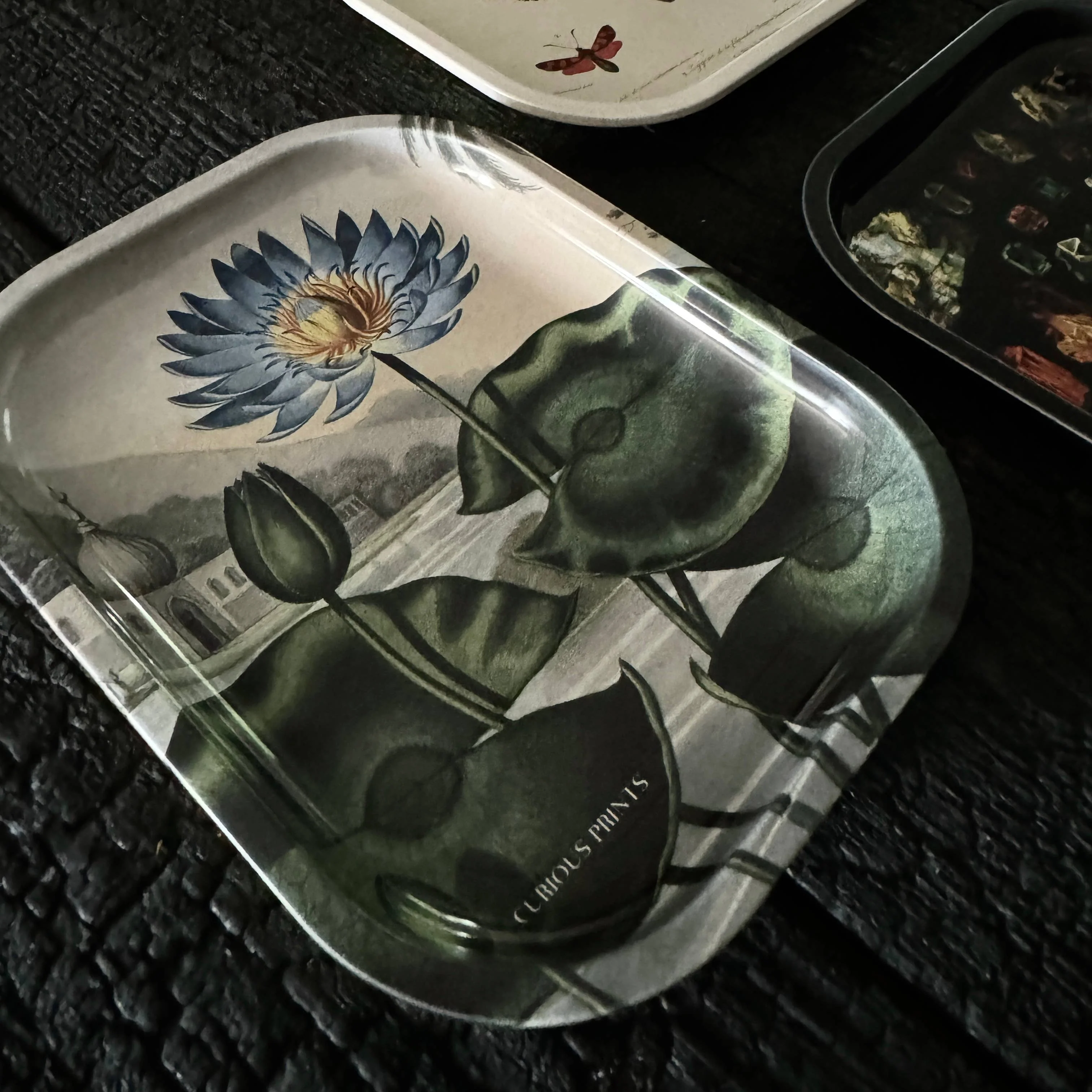 Small Metal Blue Lotus Water Lily Trinket Tray