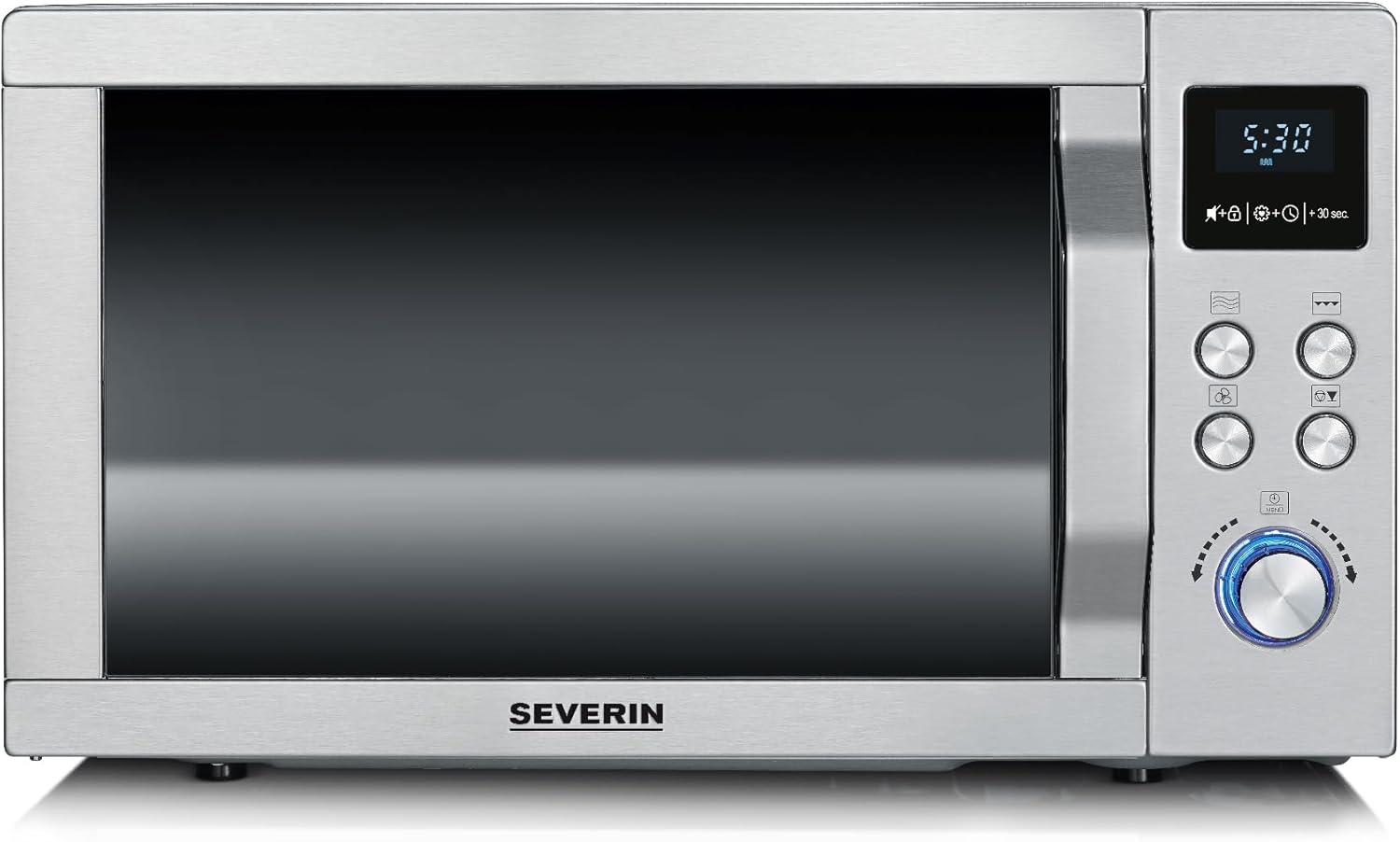 SEVERIN Mikrowelle mit Grill und Heißluftfunktion 3-in-1, zum Auftauen, Garen und Erhitzen, Mikrowelle mit Drehteller, Edelstahl-gebürstet/silber, MW 7774