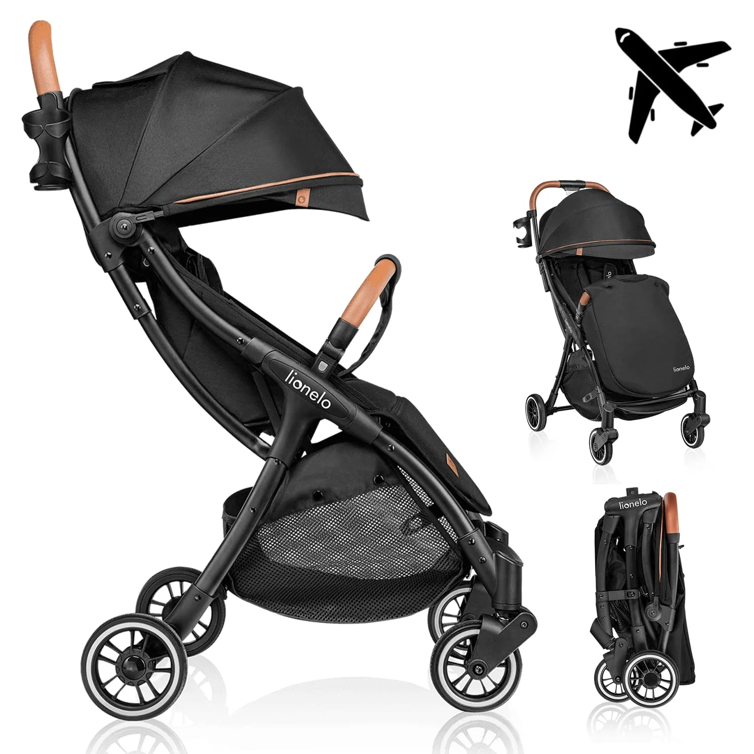 LIONELO Julie One Buggy kinderwagen tot 22 kg, verstelbare rugleuning en voetsteun, muskietennet, beenwarmers, bekerhouder en draagtas, inklapbaar