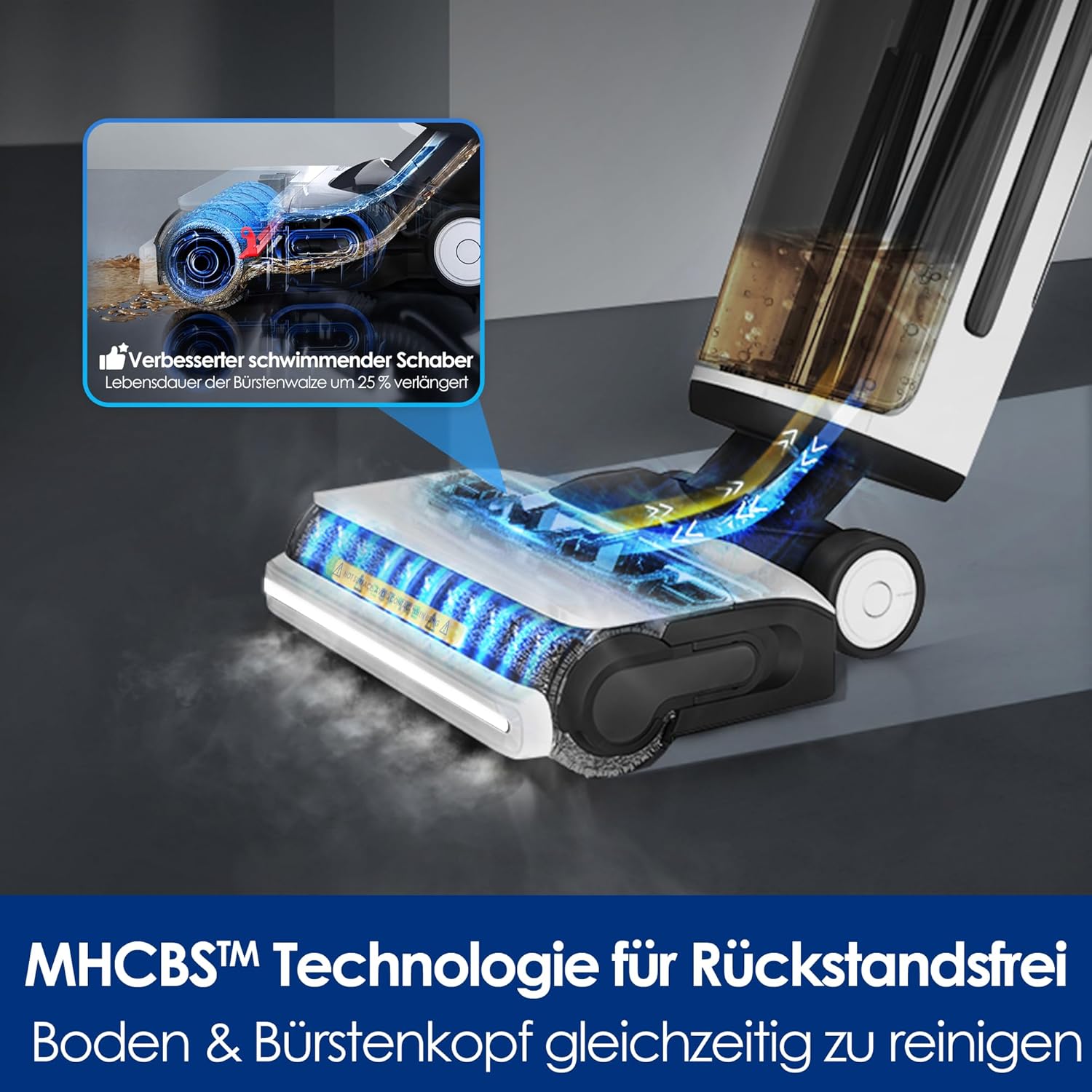 Tineco iFLOOR 5 Steam Nass Trockensauger, 120℃ Hochtemperatur-Dampf, Dampfreiniger mit Kabel, Selbstreinigung Nasssauger, Hartholz bodenreiniger für klebrige Verschmutzungen, Essensreste