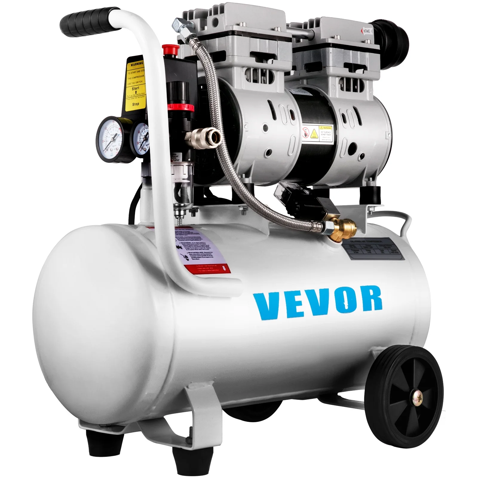 BENTISM 25L Luchtcompressor, draagbare 1 PK olievrije luchtcompressor met 750W stalen tank, 115 PSI platte zuigercompressor, ultra-stille compressor voor thuisreparaties en banden oppompen