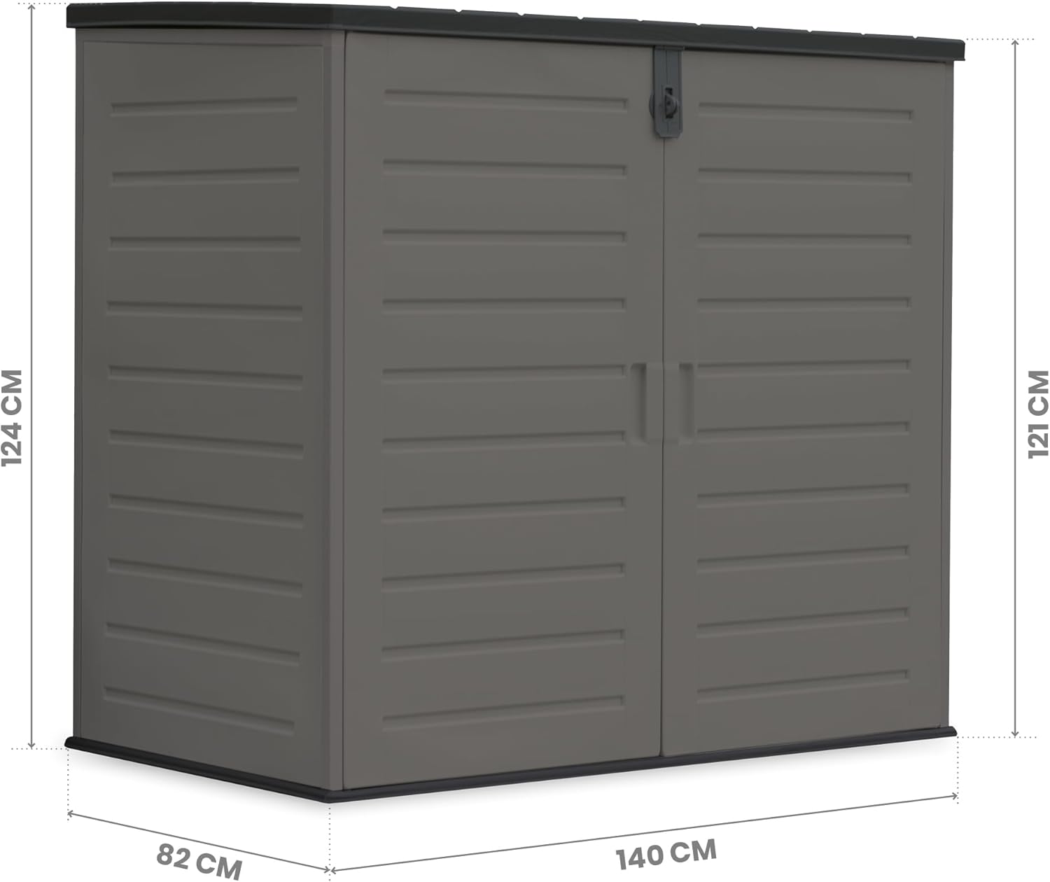 Wasabi - Mülltonnenbox aus Harz 1170L – 140x82x124cm – Inklusive Boden – Doppeltür und klappbarer Deckel – Metallrahmen – Polypropylen-Paneele – Riegelschloss – Gartenschuppen