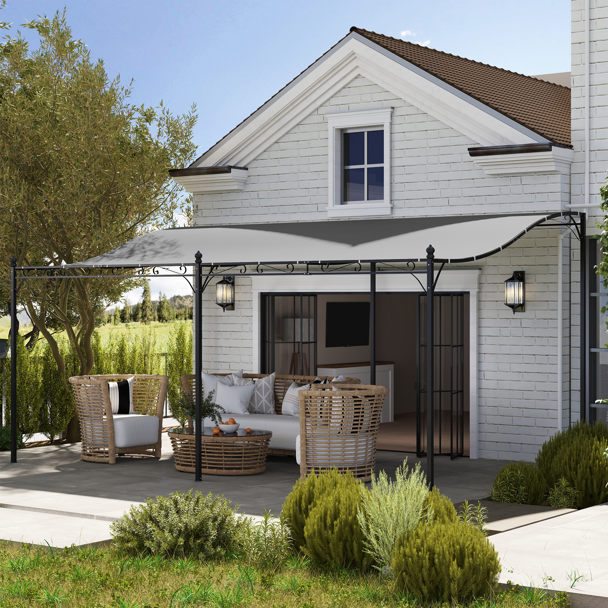 Outsunny 3 x 5 m Pergola, Flexibel Tuindak met Waterdichte Zeildoek en Metalen Frame, Schaduwverlener, Donkergrijs