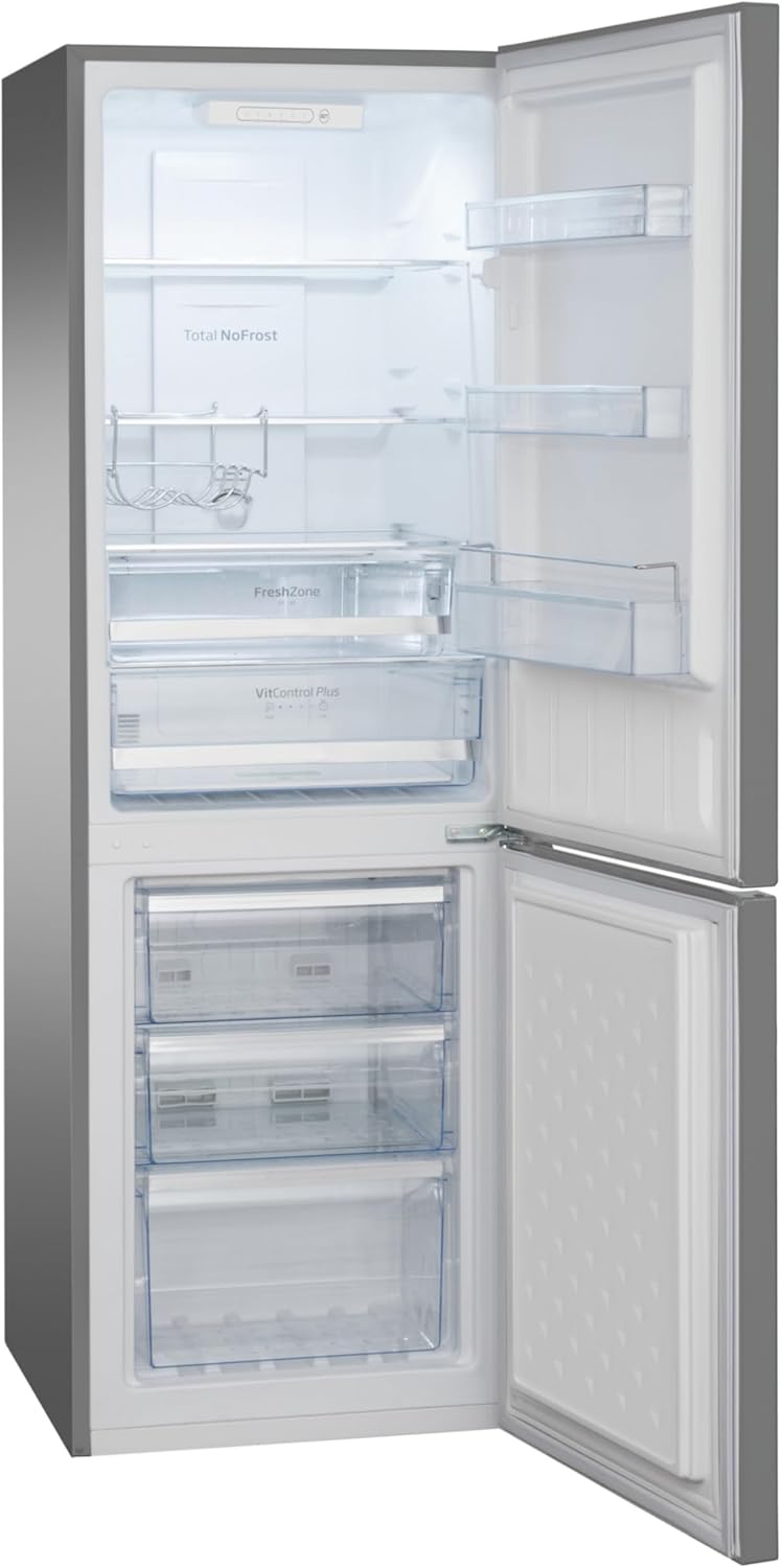 Amica Kühl‑Gefrierkombination freistehend 231 l Total NoFrost FreshZone VitControlPlus Superkühlfunktion 170 x 54 x 57,6 cm – Kuehlschrank Freistehend Edelstahloptik