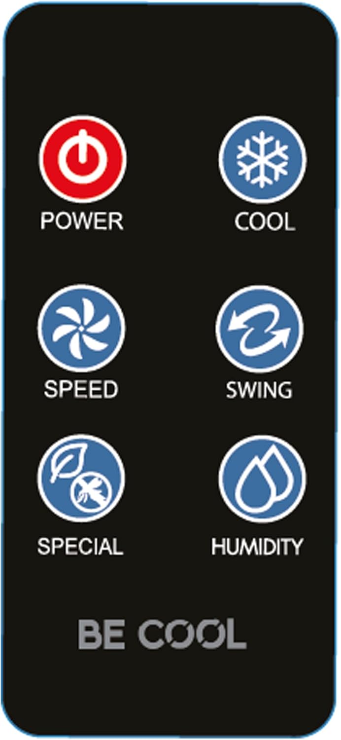 BE COOL 5in1 Luftkühler mit Wasserkühlung - Verdunstungskühler, Ventilator, Luftbefeuchter, Luftwäscher, Mückenabwehr - 110 Watt, 18L Wassertank, Luftumwälzung: 1600m³/h, Fernbedienung, weiß/grau