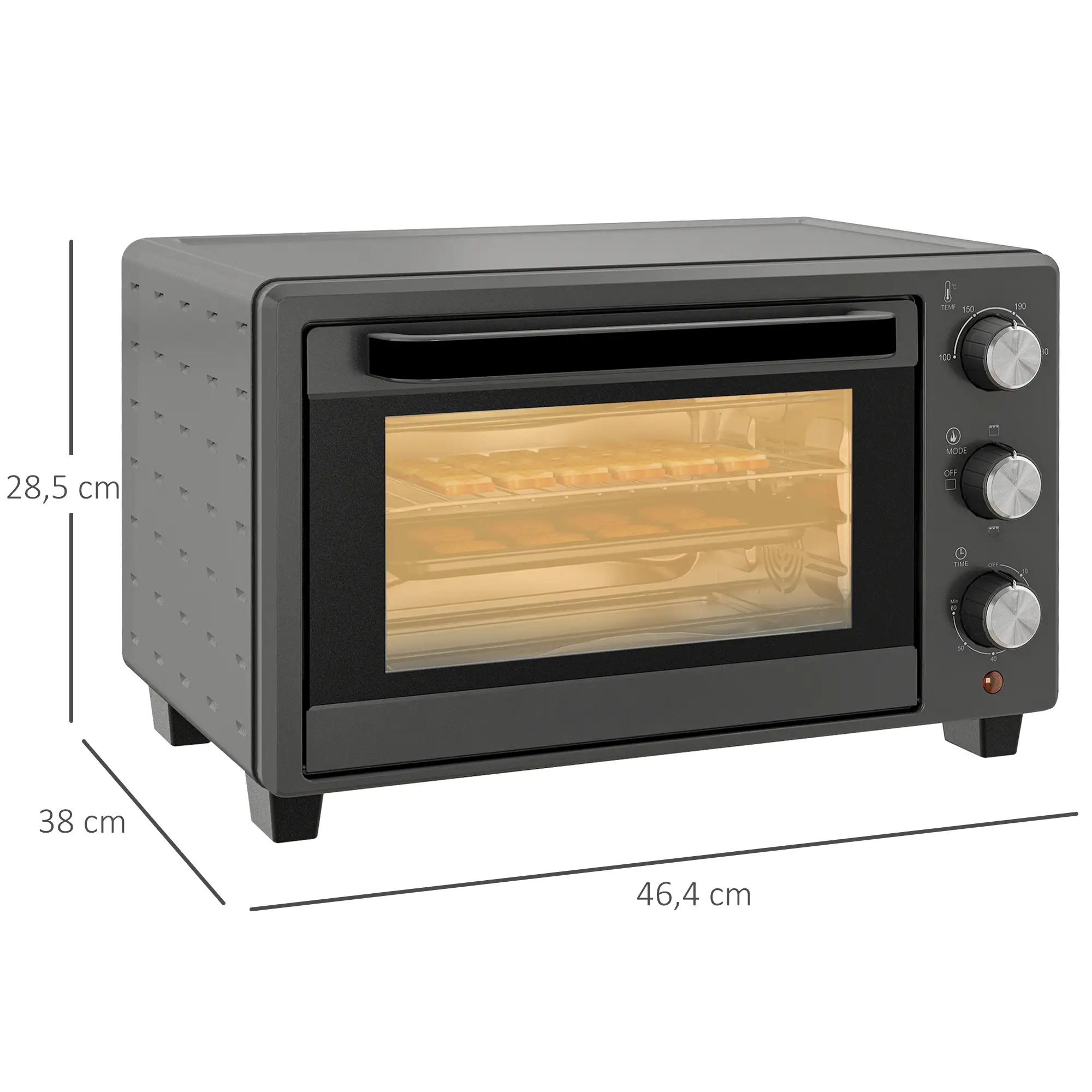 HOMCOM Mini-oven veelzijdig koken precieze temperatuurregeling roestvrij staal