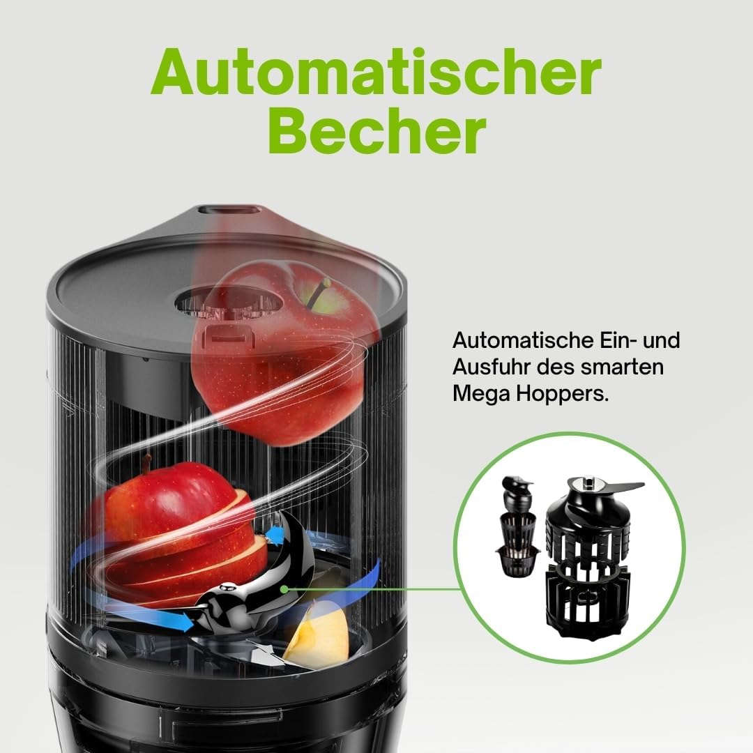 HUROM | Entsafter Gemüse und Obst | Slow Juicer | H320N | Elektrische Kaltpresse | Ruhiger Motor | Leicht zu Reinigen | mit groem Behlter und Siebfilter 2L | 200 Watt | BPA Frei | Schwarz