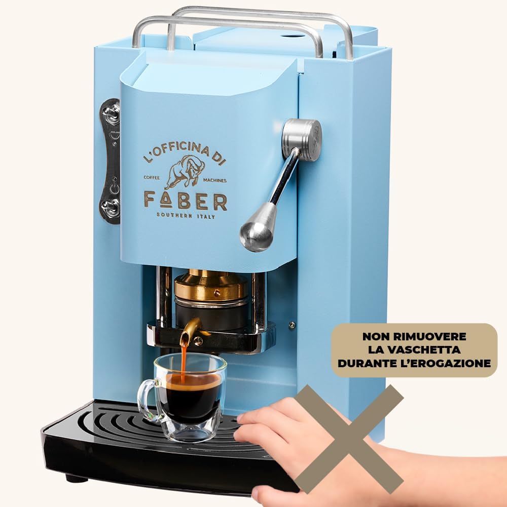 FABER COFFEE MACHINES | Modell Pro Deluxe | Kaffeepadmaschine für 44 mm ESE-Pads | Chrom-Finish | Padpresse aus Messing (Turquoise)