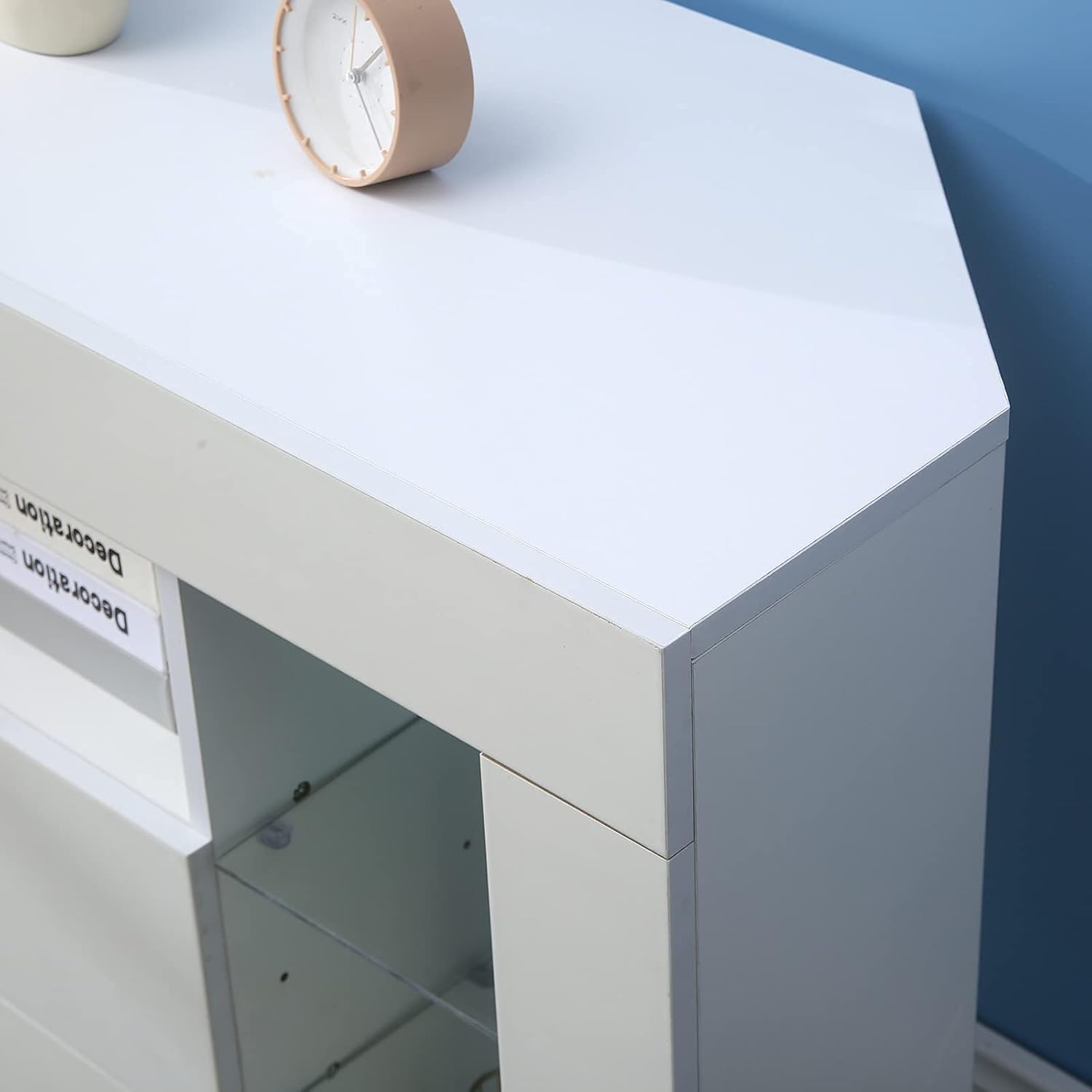 Dripex TV Lowboard Eckschrank mit LED Beleuchtung Weiß Hochglanz Fernsehschrank Eckkommode Fernsehtisch TV Schrank 100x68x40 cm (Weiß)