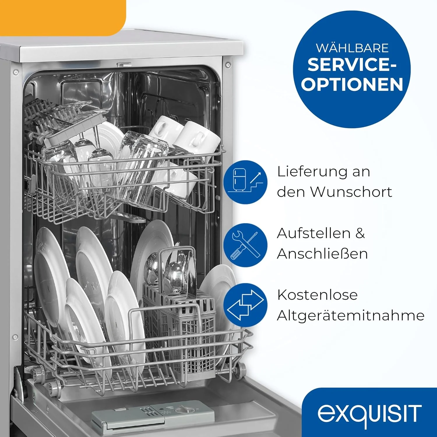Exquisit Geschirrsp��ler, 9 Ma?gedecke, Sp��lmaschine 45 cm, Power+, ECO-Modus, Geschirrsp��ler 45 cm, GSP59109-030E silber