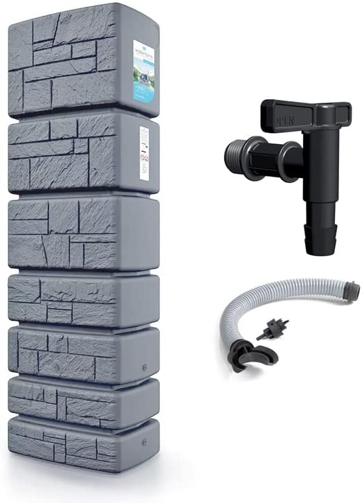 2025 Depósito de Agua de Lluvia Tower Stone – Citerna 350-500 L con Diseño Decorativo de Piedra