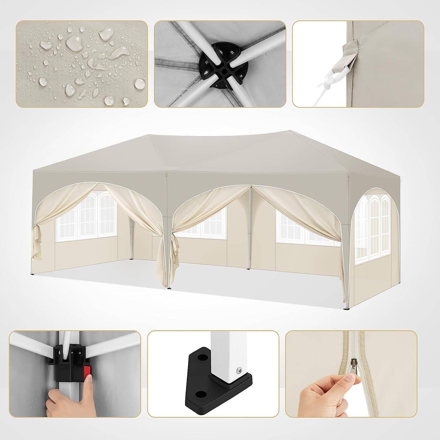 Sonnenschutz Überdachung Terrasse Garten Pavillon 3x6m wasserdicht stabil UV50+ mit 6 Seitenwänden höhenverstellbar Sonnenschirm Pop-up Faltpavillon für Camping & Party