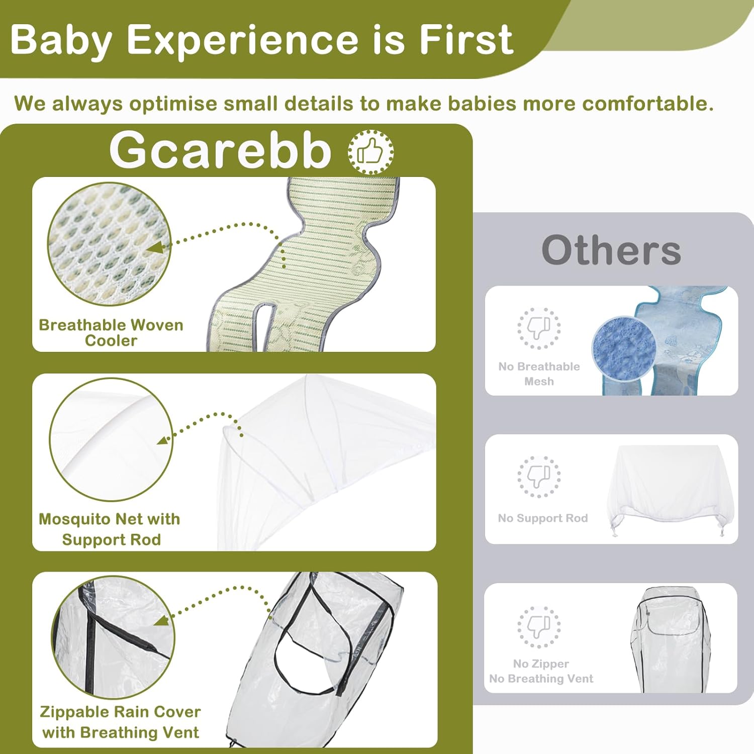 Gcarebb 3 in 1 Kinderwagen, Buggy Mit Auto Babyschale, Mit Höhenverstellbarer Kinderwagen Komplettset, KombiKinderwagen Mit Aluminiumrahmen für Neugeborene 0-4 Jahre