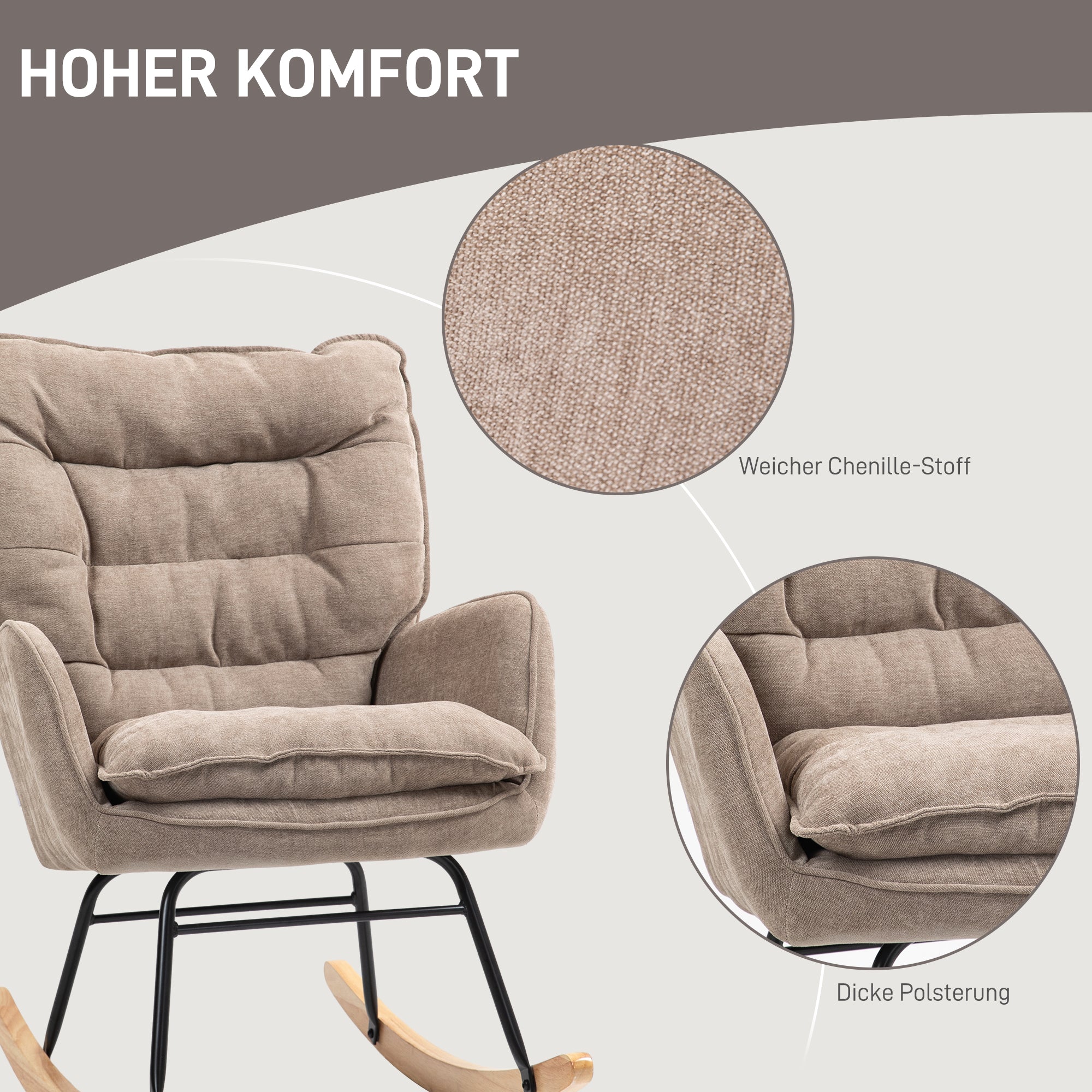 HOMCOM Schommelstoel met Brede Zit en Hoge Rugleuning, Frame van Beukenhout, tot 120 kg, Bruin