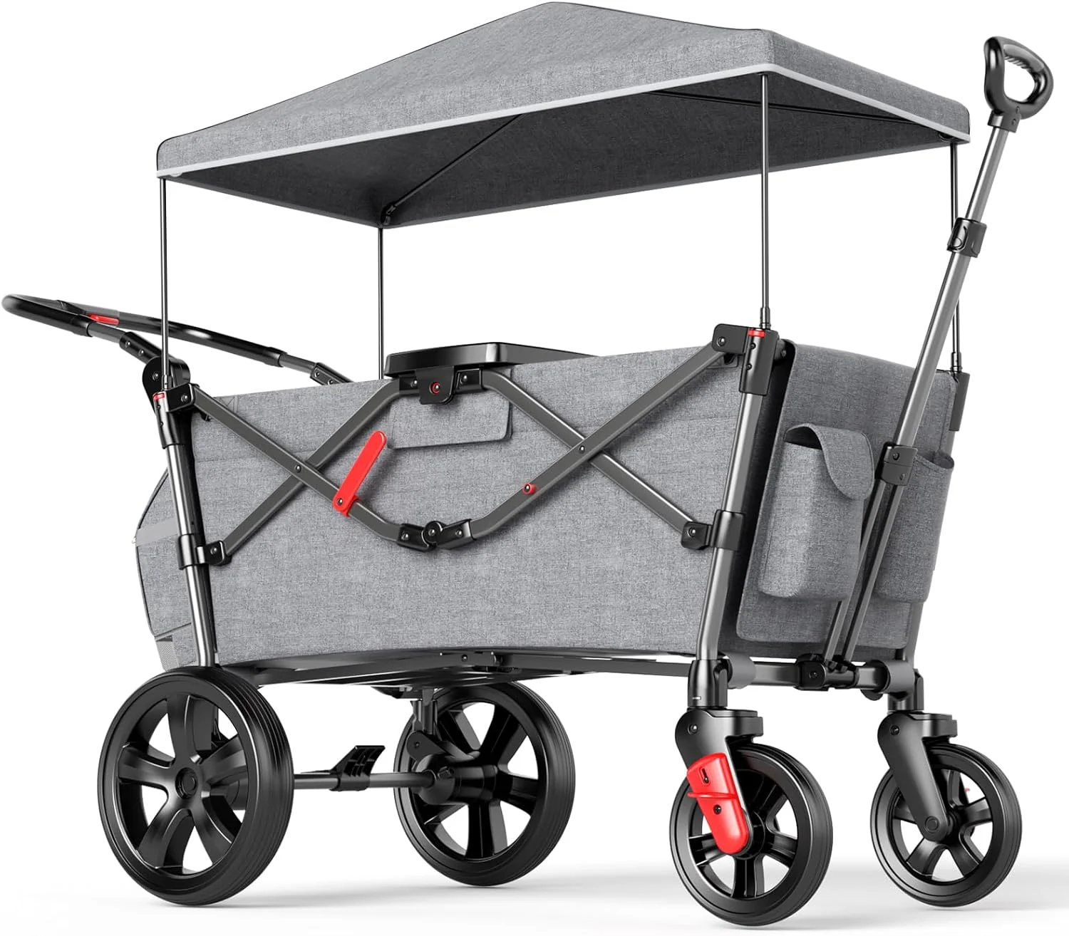 EVER ADVANCED Bolderkar voor 2 kinderen Opvouwbaar met dak, kinderwagen 2x5-punts veiligheidsgordel met luiertas, bolderkar met zitje, handwagen transportwagen, trekken & duwen, voetrem
