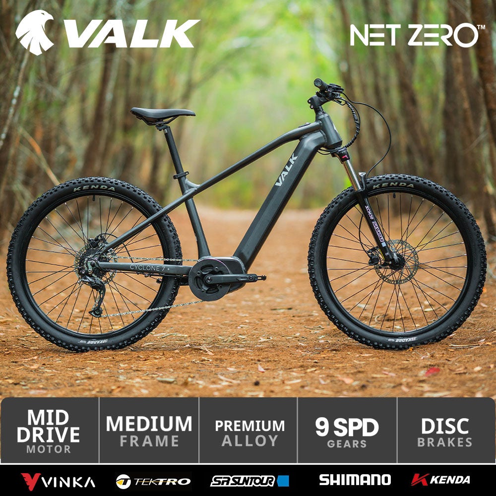 VALK Cyclone 7+ Electric Mountain Bike Mid-Drive Hardtail eMTB, Medium Frame Dark Grey
