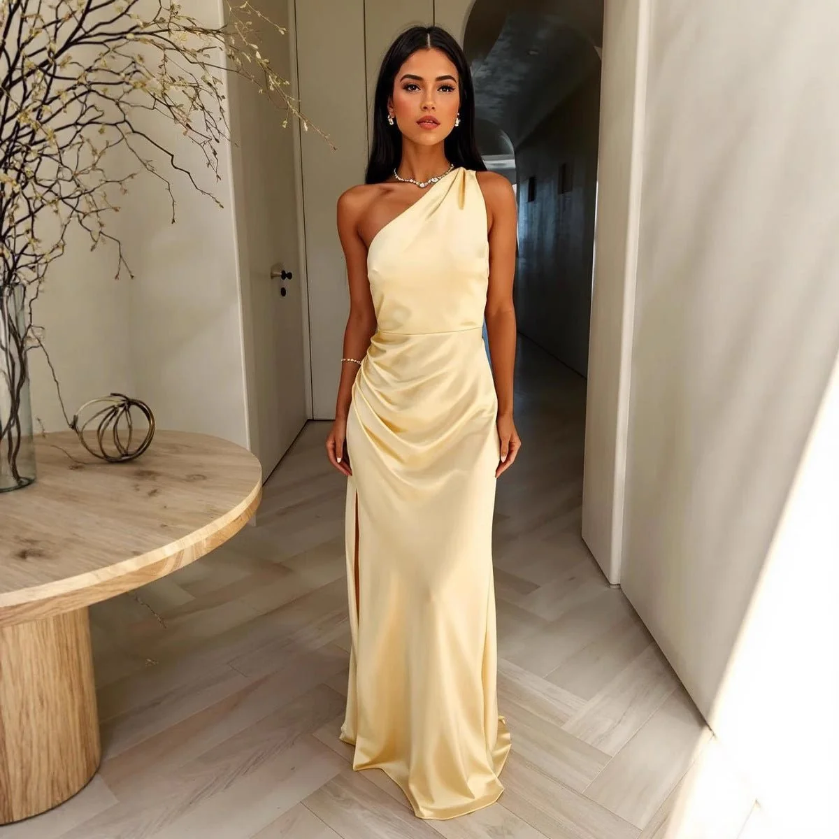 Elegantes Damenkleid Modernes Design | Unifarbenes Sommerkleid aus Polyester | Stilvolles Freizeitkleid f��r jeden Tag