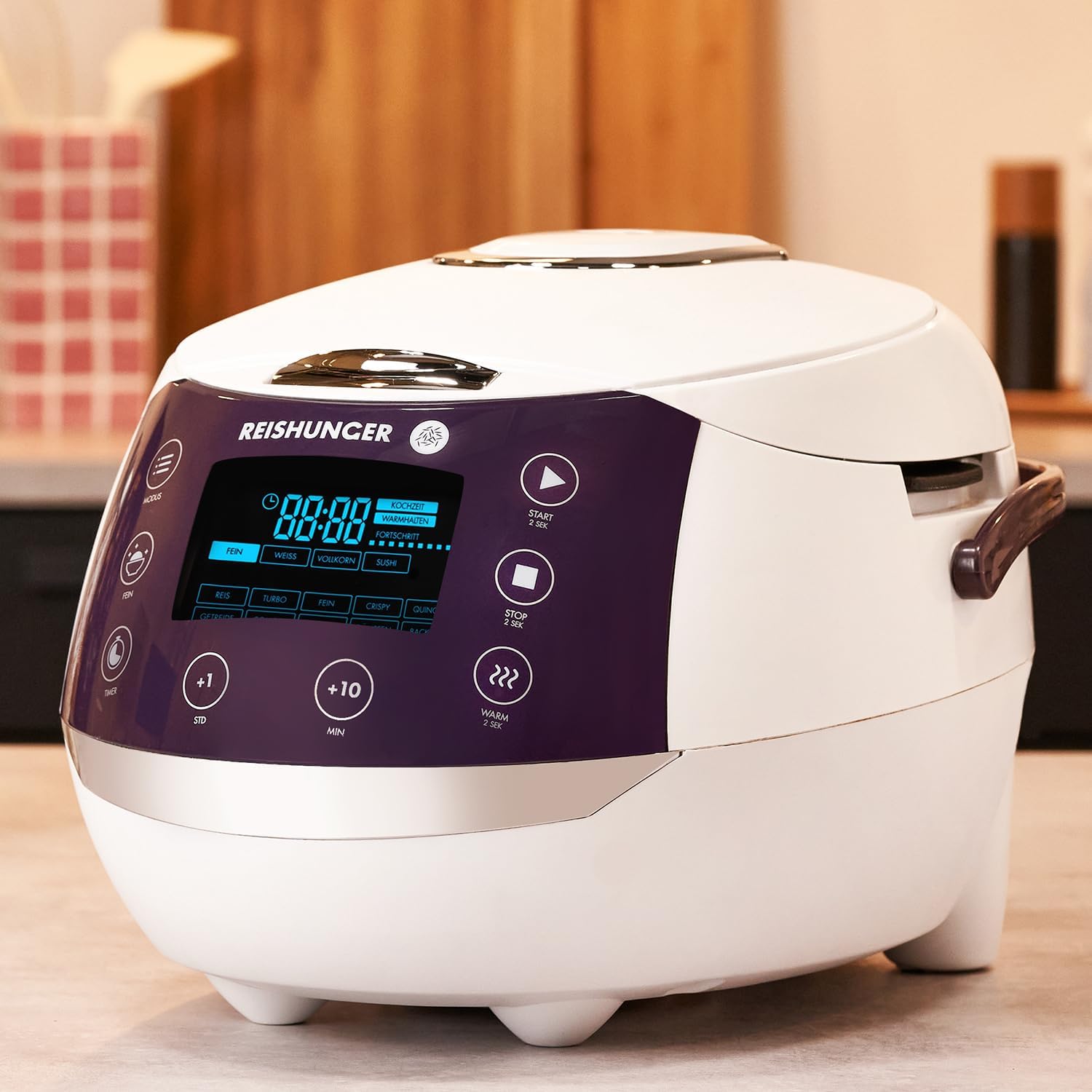REISHUNGER Digitaler Reiskocher & Dampfgarer Schwarz | 1,5 L bis 8 Personen | Warmhaltefunktion, Timer & Premium Innentopf | Multikocher, 12 Programme, 7-Phasen-Technologie