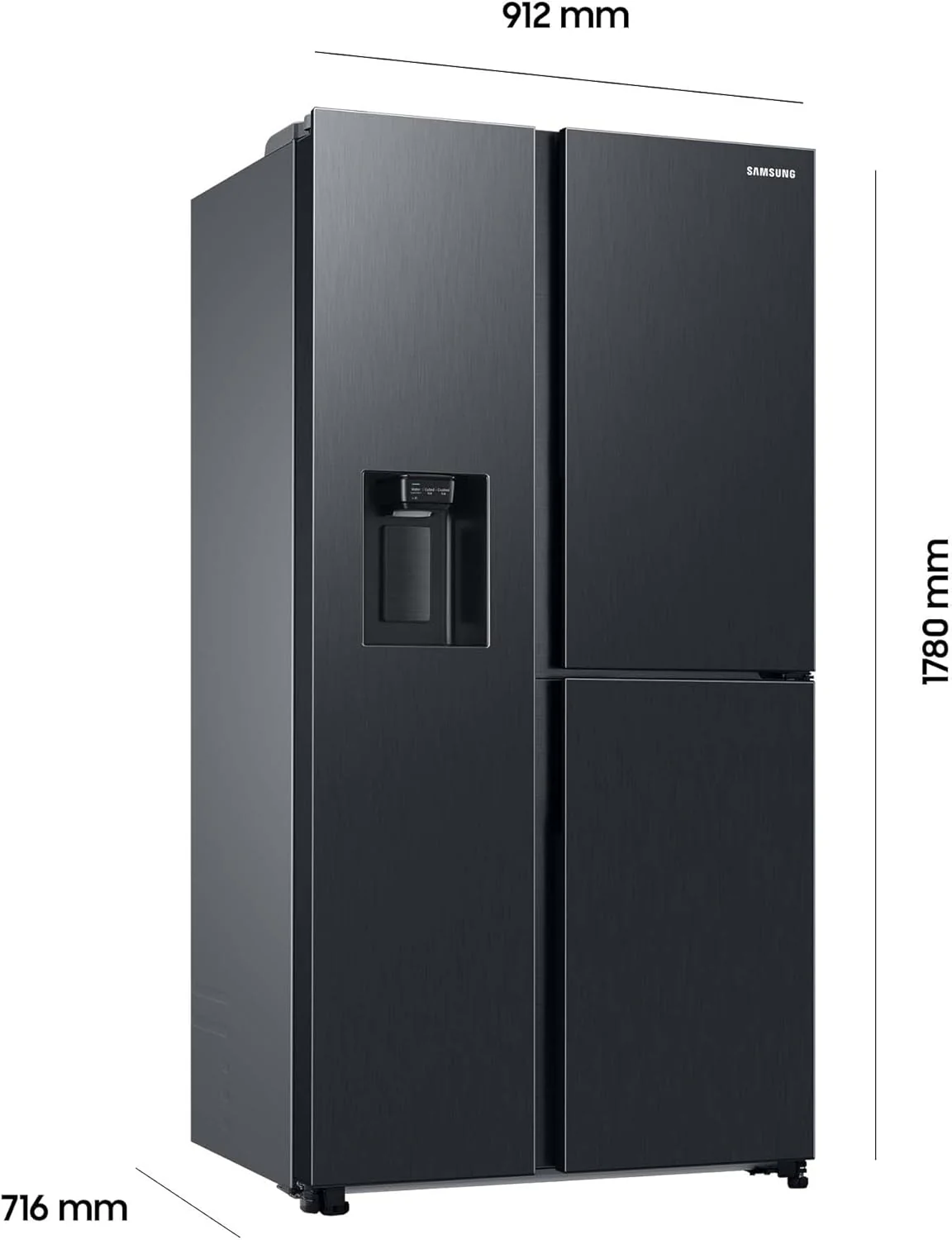 Samsung RS64DG53R3B1EF Amerikaanse koelkast, 178 cm, 628 l, SmartThings AI Energy Mode, ijs- en waterdispenser, Slim Ice Maker, Premium Black Steel
