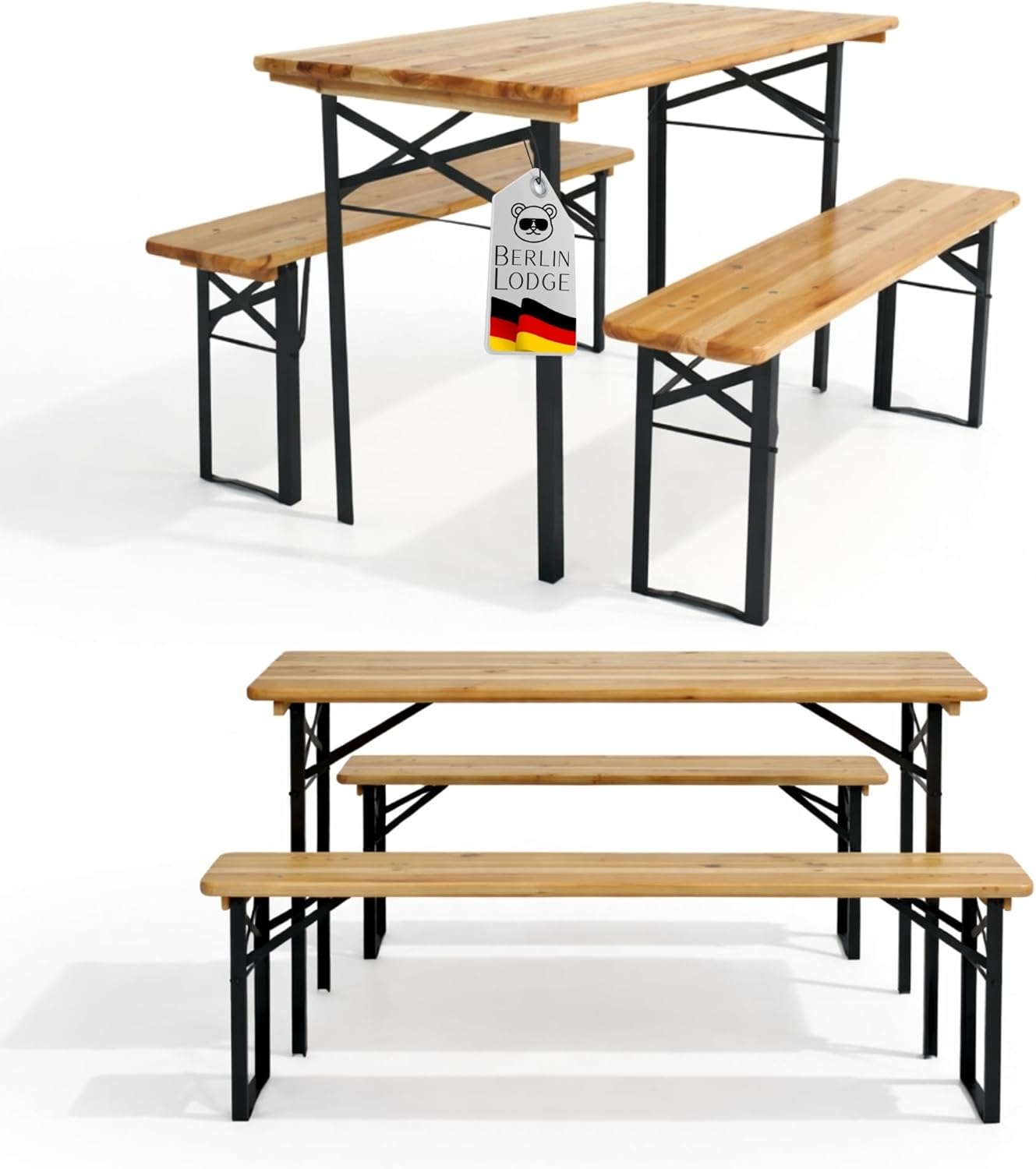 CHEFGASTRO Bierzeltgarnitur Wiesn klein & klappbar 116 cm breit 3-teilig 1x Tisch & 2X Bierbank, lackiertes Holz, Festzeltgarnitur kurz Gartenmöbel-Set Kinder Sitzgarnitur Innen & Außenbereich