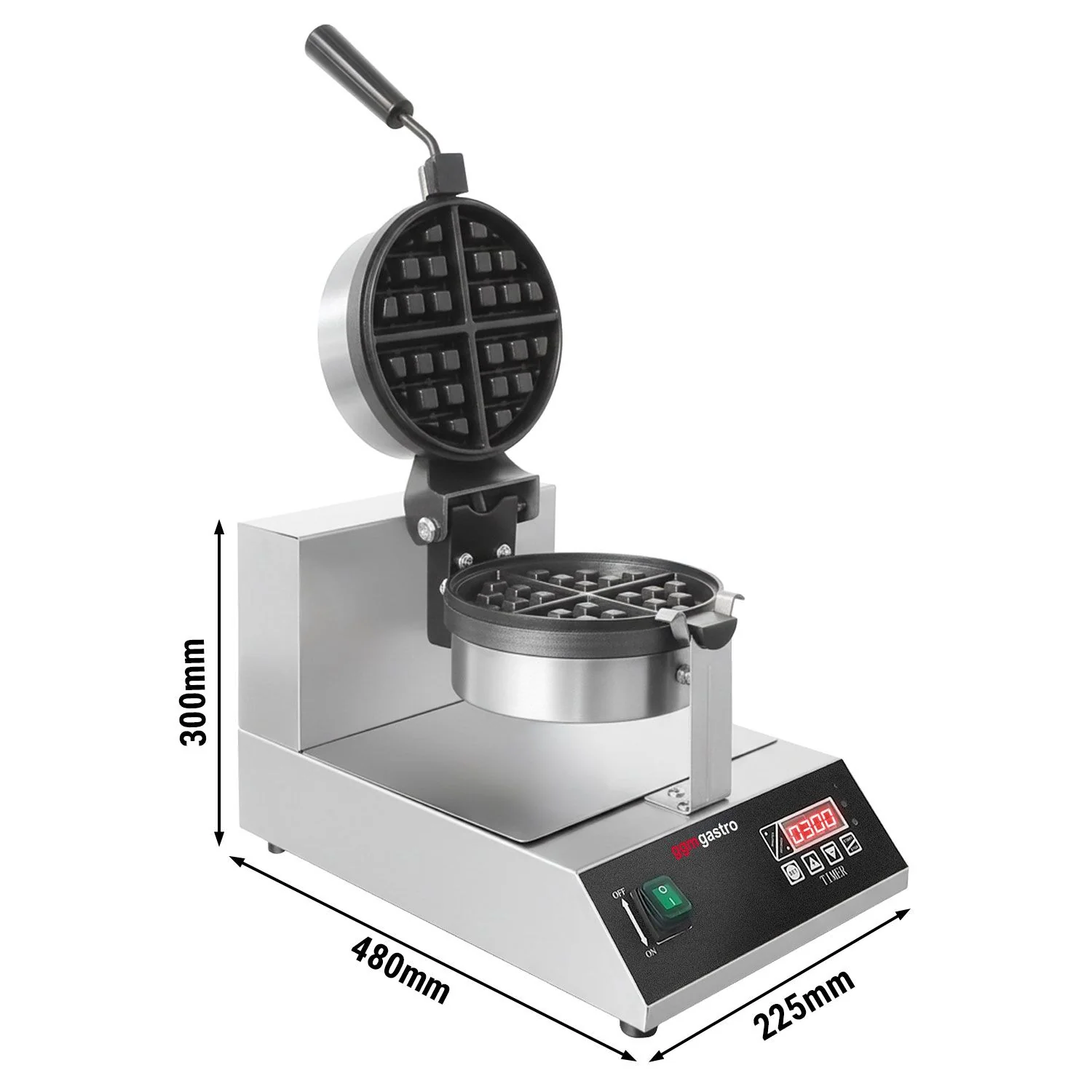 Vaffeljern - enkelt - digital termostat - 1,30 kW - Form: Belgiske vafler rund - ? 185 mm - vendbar 180�� stekeflate & temperaturdisplay - st?pejernsplater med non?stick?belegg