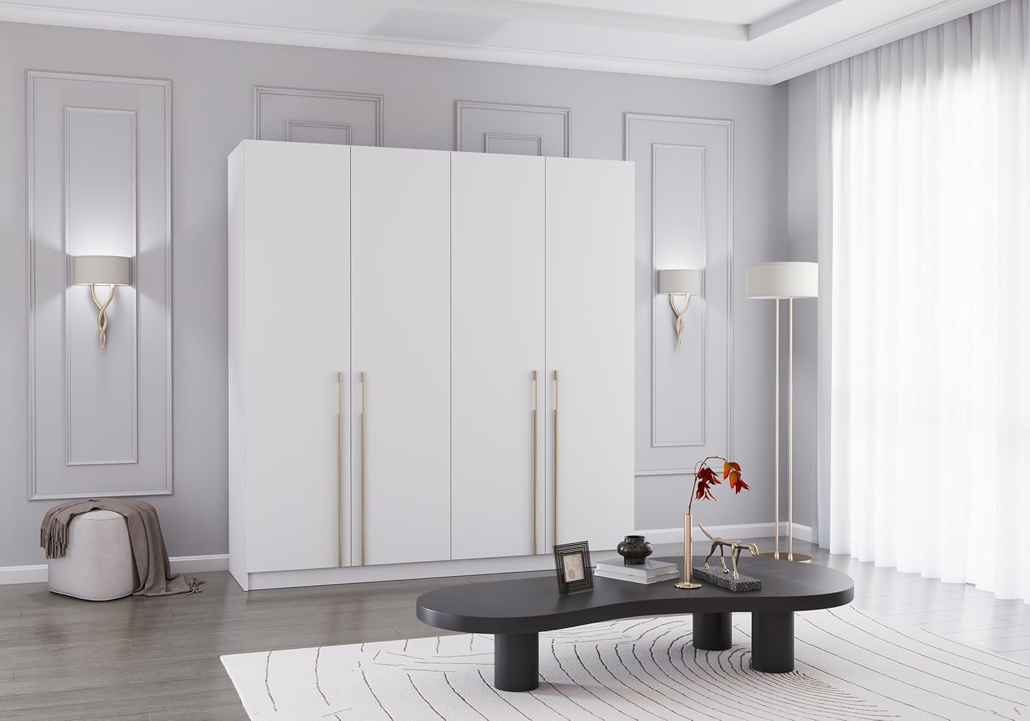 Fabryka Mebli Idźczak Drehtürenschrank, Kleiderschrank - Schlafzimmerschrank - 57 x 200 x 210 cm - Wohnzimmerschrank, Garderobenschrank, Schrank mit Einlegeböden und Zwei Kleiderstangen - Weiß