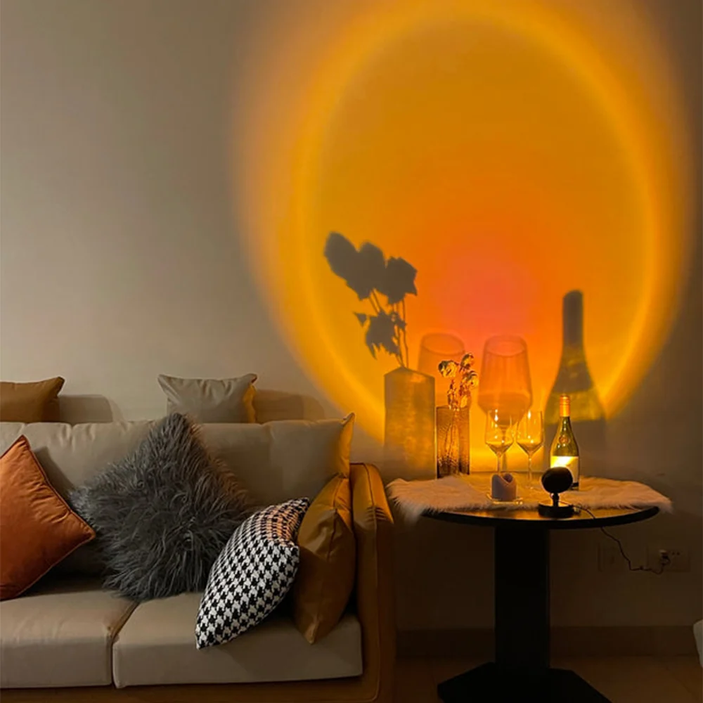 Retro Sunset LED Tischlampe | Kompakte Nachttischlampe f��r gem��tliches Stimmungslicht | USB-betrieben & energiesparend