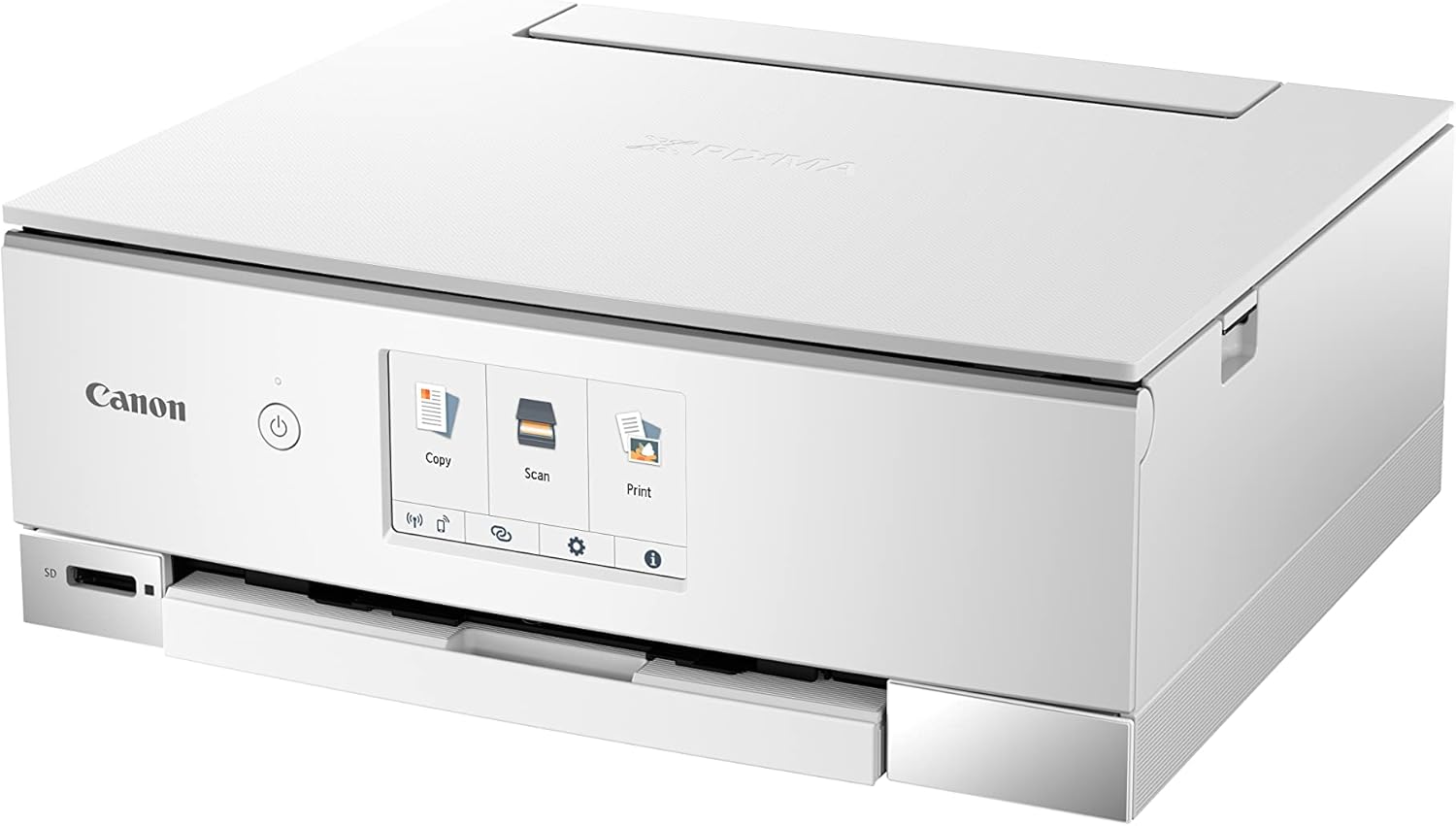 Canon PIXMA TS8351a Drucker Farbtintenstrahl Multifunktionsgerät DIN A4 (Scanner, Kopierer, 4.800 x 1.200 dpi, 6 separate Tinten, USB, WLAN, AirPrint, Duplexdruck, 2 Papierzuführungen, 5 GHz), weiß