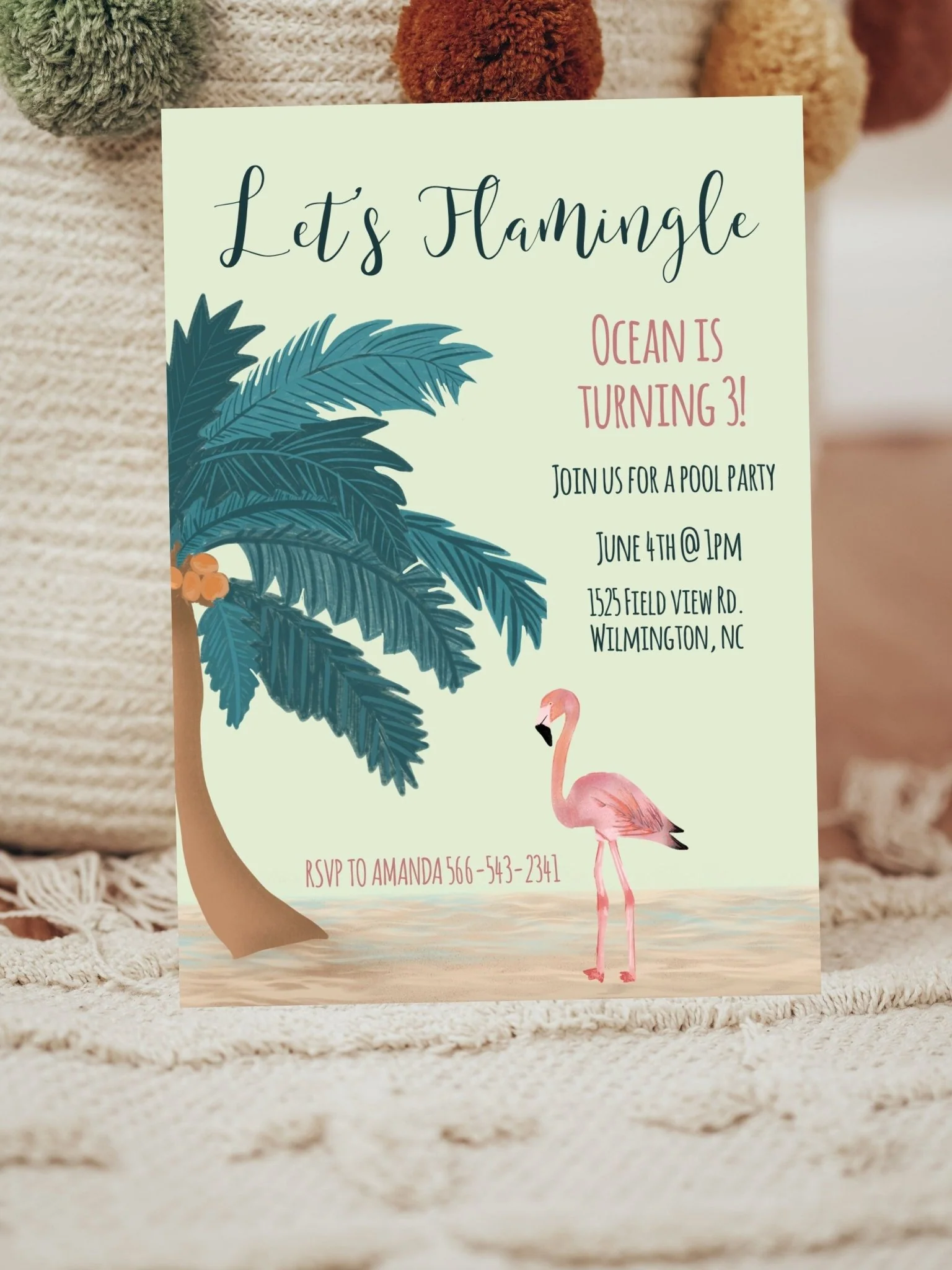 Let's Flamingle Birthday Invitation | Pool Party Invite Template | Fully Customizable