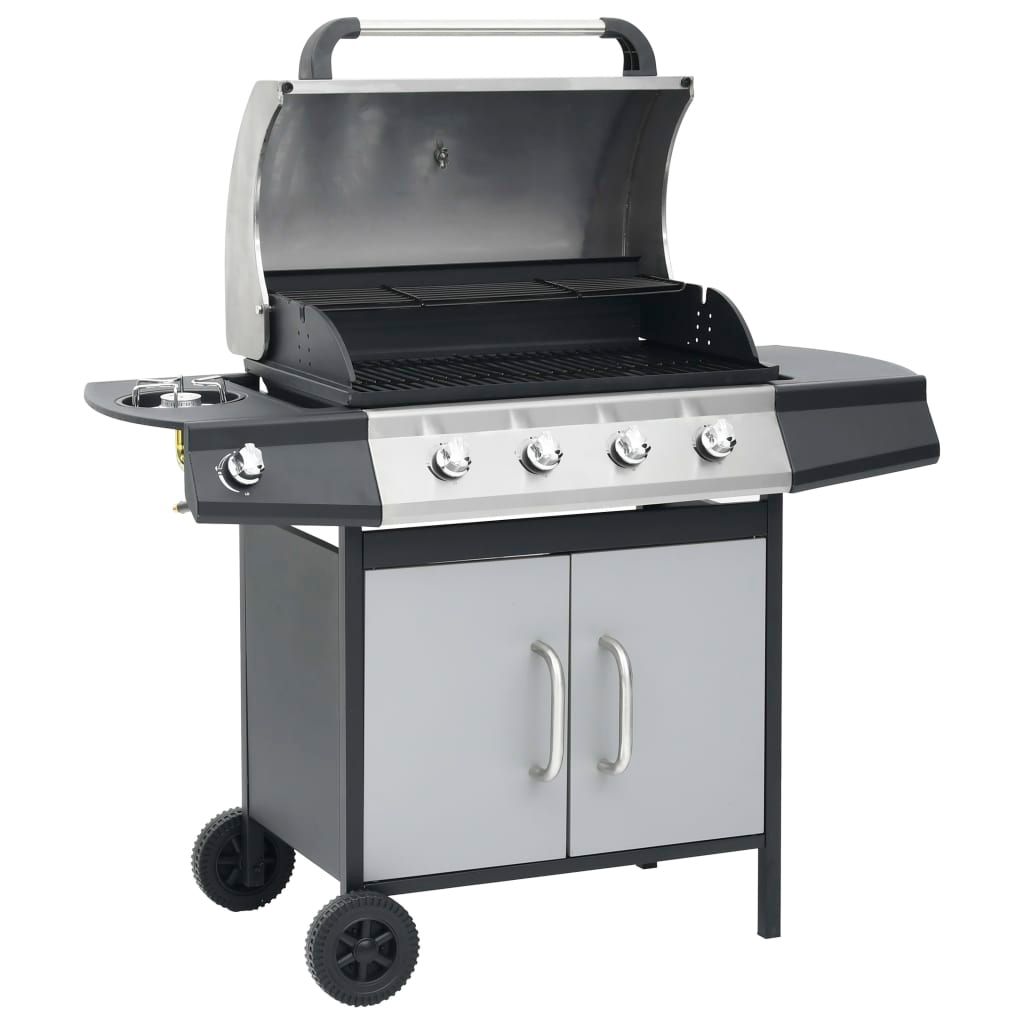 Grill gazowy Vidaxl z 4+1 palnikami, czarno-srebrny