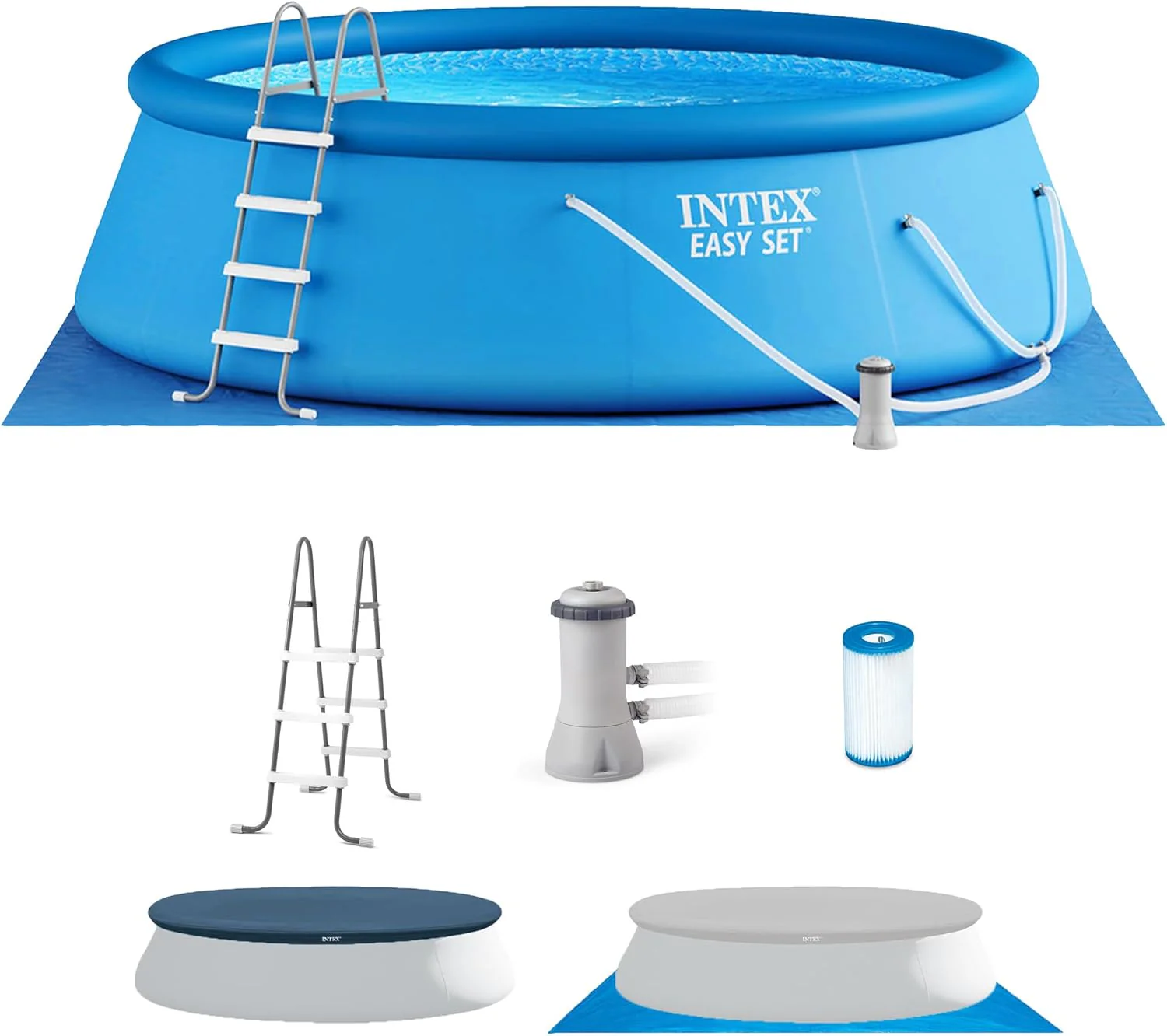 Intex 28167EH Easy Set Inflatable Swimming Pool Set: 15ft x 48in �?Includes 1000 GPH Cartridge Filter Pump �?Removable Ladder �?Pool Cover �?Ground