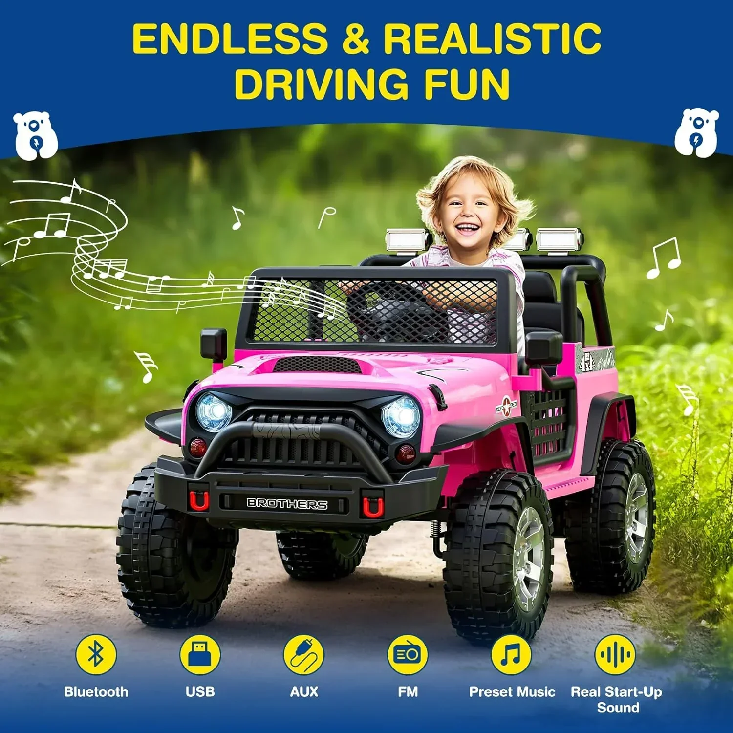 L8 Ride On Car 2 Seater 12V Kids Electric Car Remote Control 4-Wheel Suspension Bluetooth Speaker