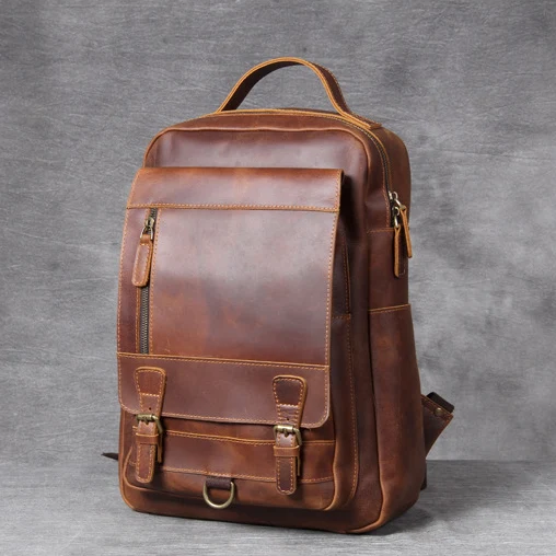 Leather Travel Backpack School Bag
