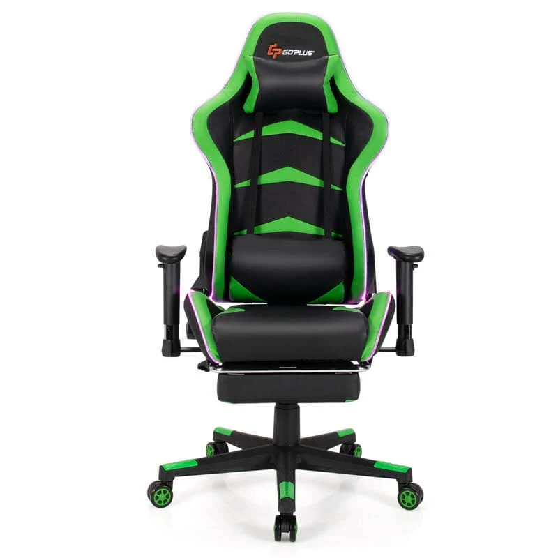 Led Massage Gaming Chair Height Adjustable Racing Computer Office Chair With Footrest Ergonomic High Back Pu Swivel Game Chair - Comfortable And Ergonomic Design