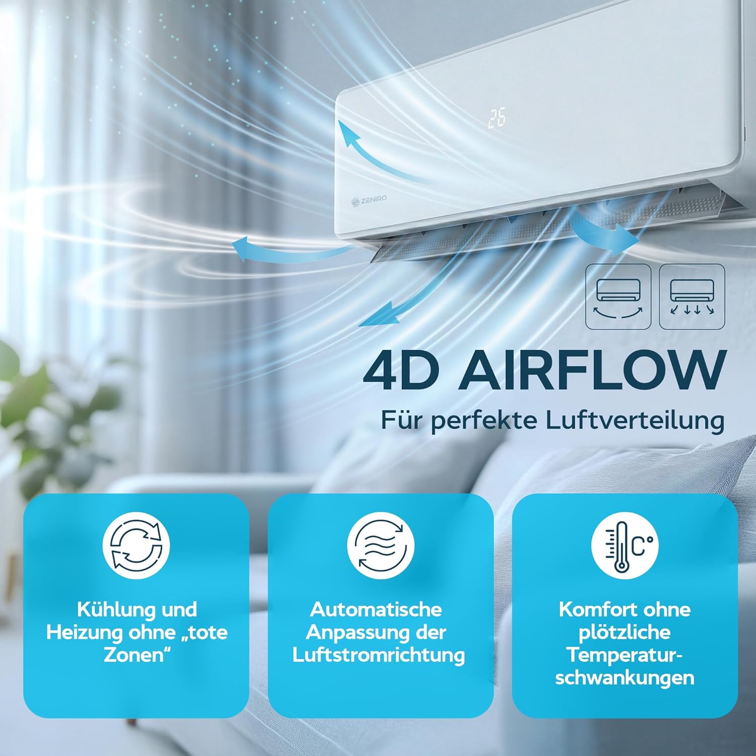 Klimanlage Split Klimagerät Set mit Heizfunktion - 18000 BTU 5,2kW - A++ WiFi/App-Steuerung 4D AirFlow Auto Reinigung inkl. Montagematerial Vorgefüllt R32 Air Conditioner